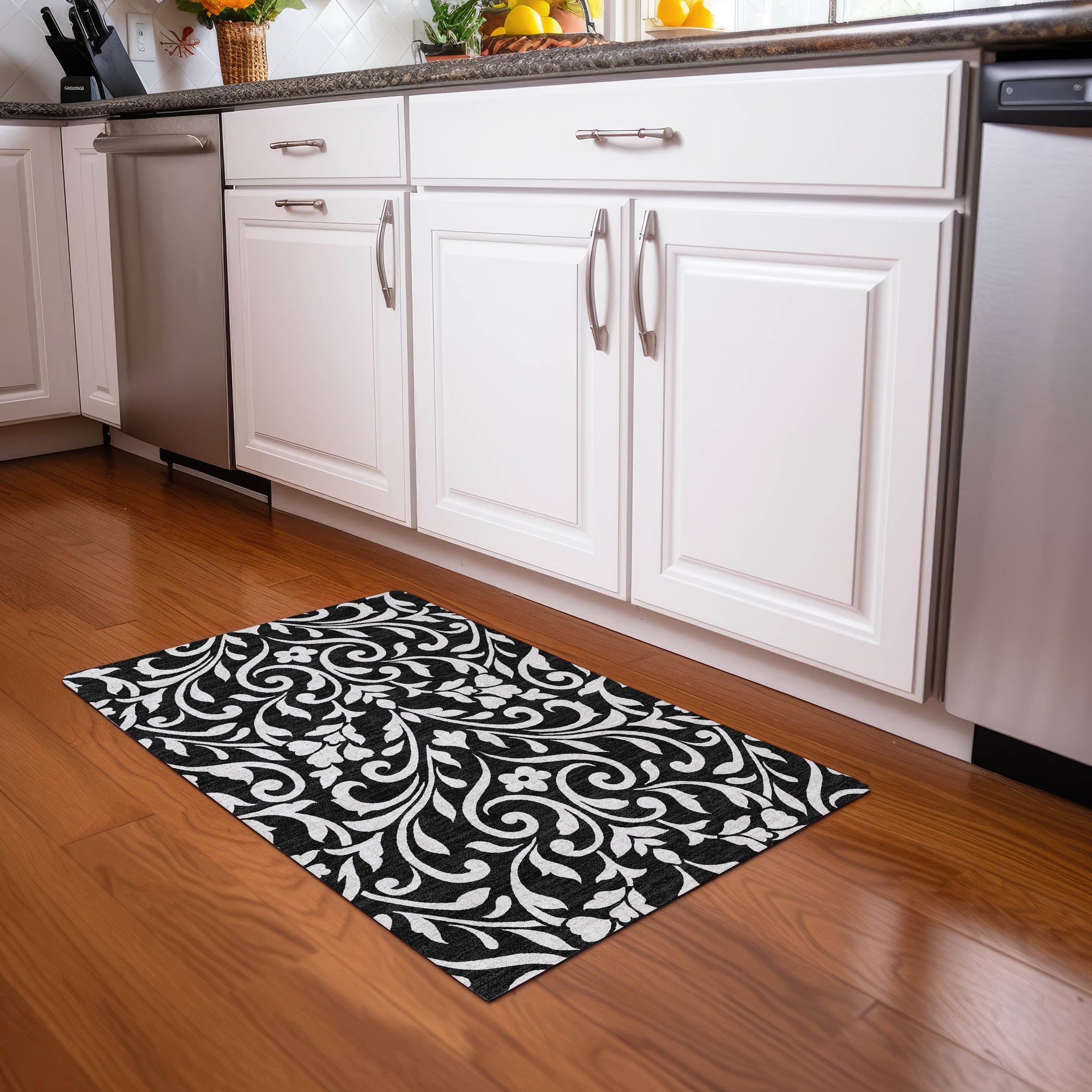 Montevideo Machine Washable Transitional Black Rug 1'8" x 2'6" #shape_Rectangle