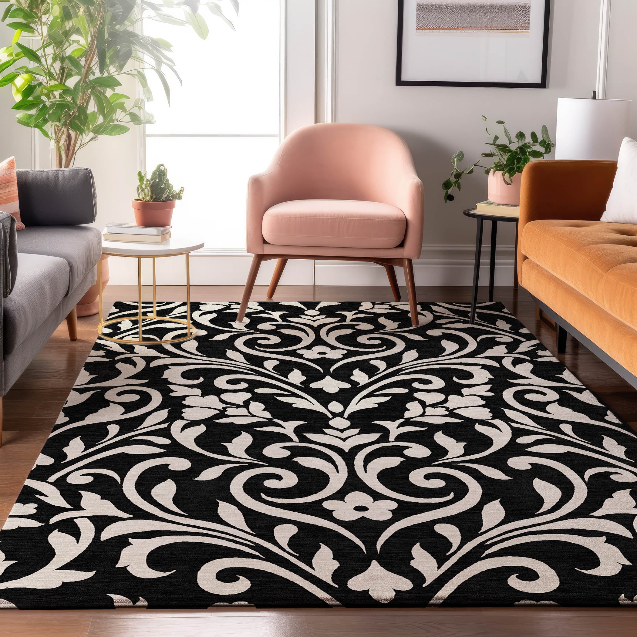 Montevideo Machine Washable Transitional Black Rug 2'6" x 3'10" #shape_Rectangle
