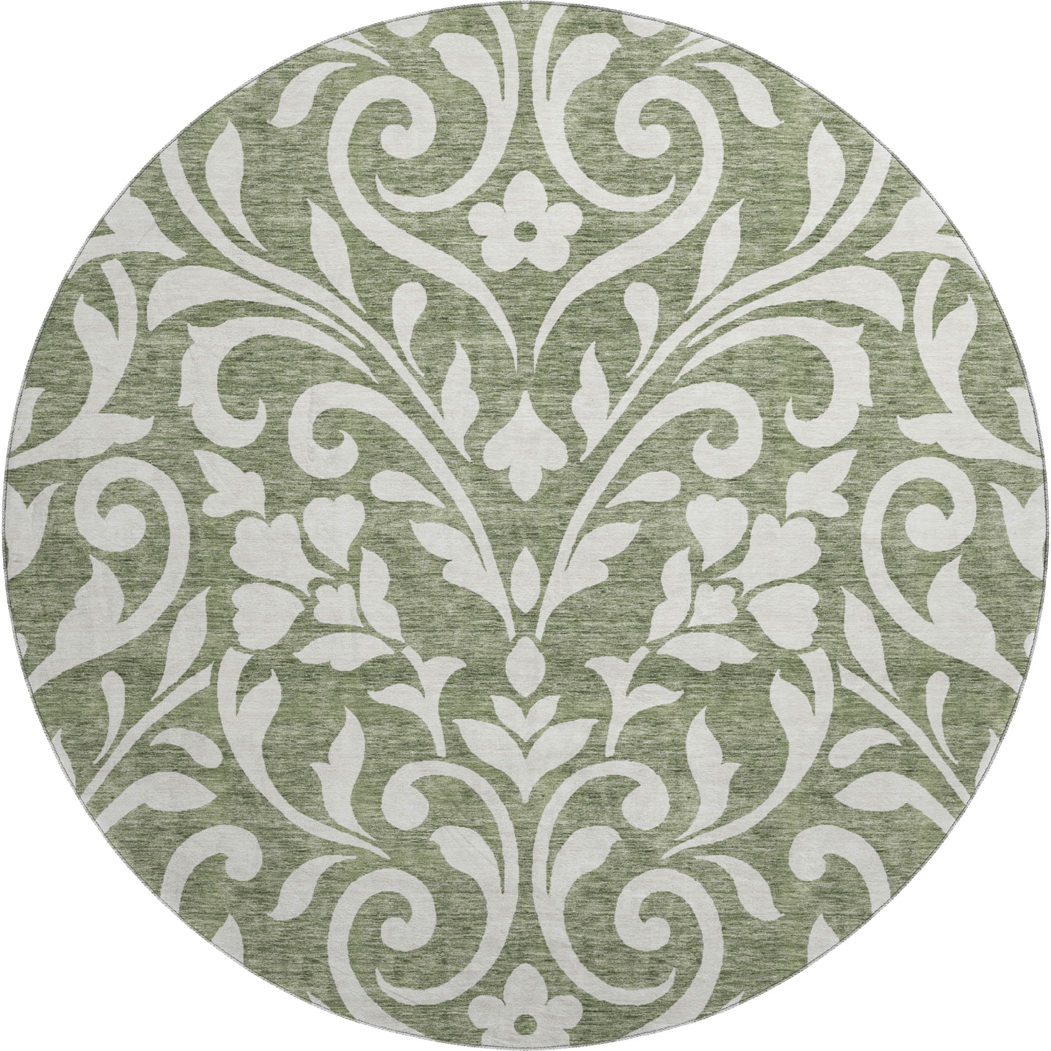 Montevideo Machine Washable Transitional Fern Green Rug 8' x 8' #shape_Round