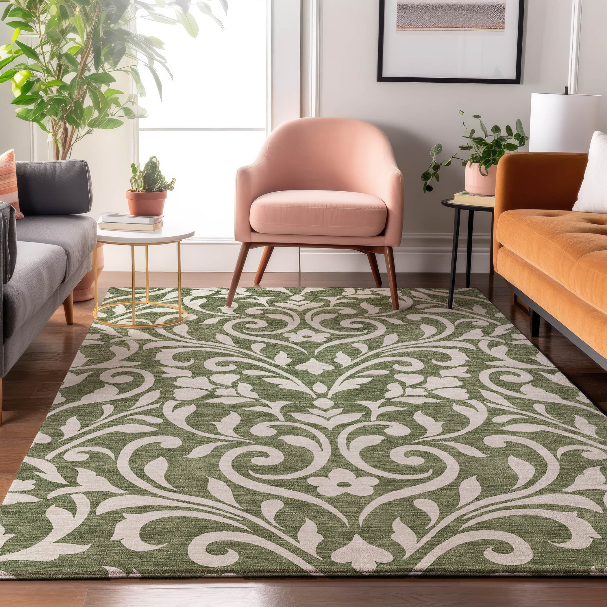 Montevideo Machine Washable Transitional Fern Green Rug 2'6" x 3'10" #shape_Rectangle