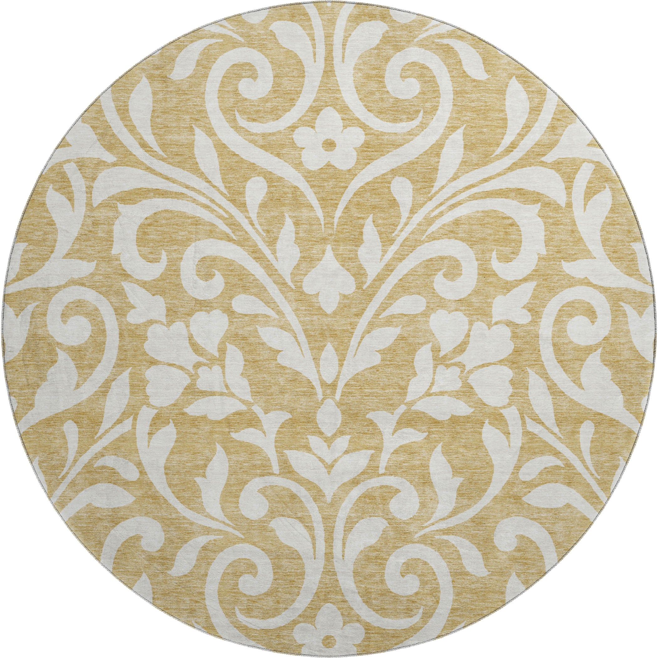 Montevideo Machine Washable Transitional Gold Rug 8' x 8' #shape_Round