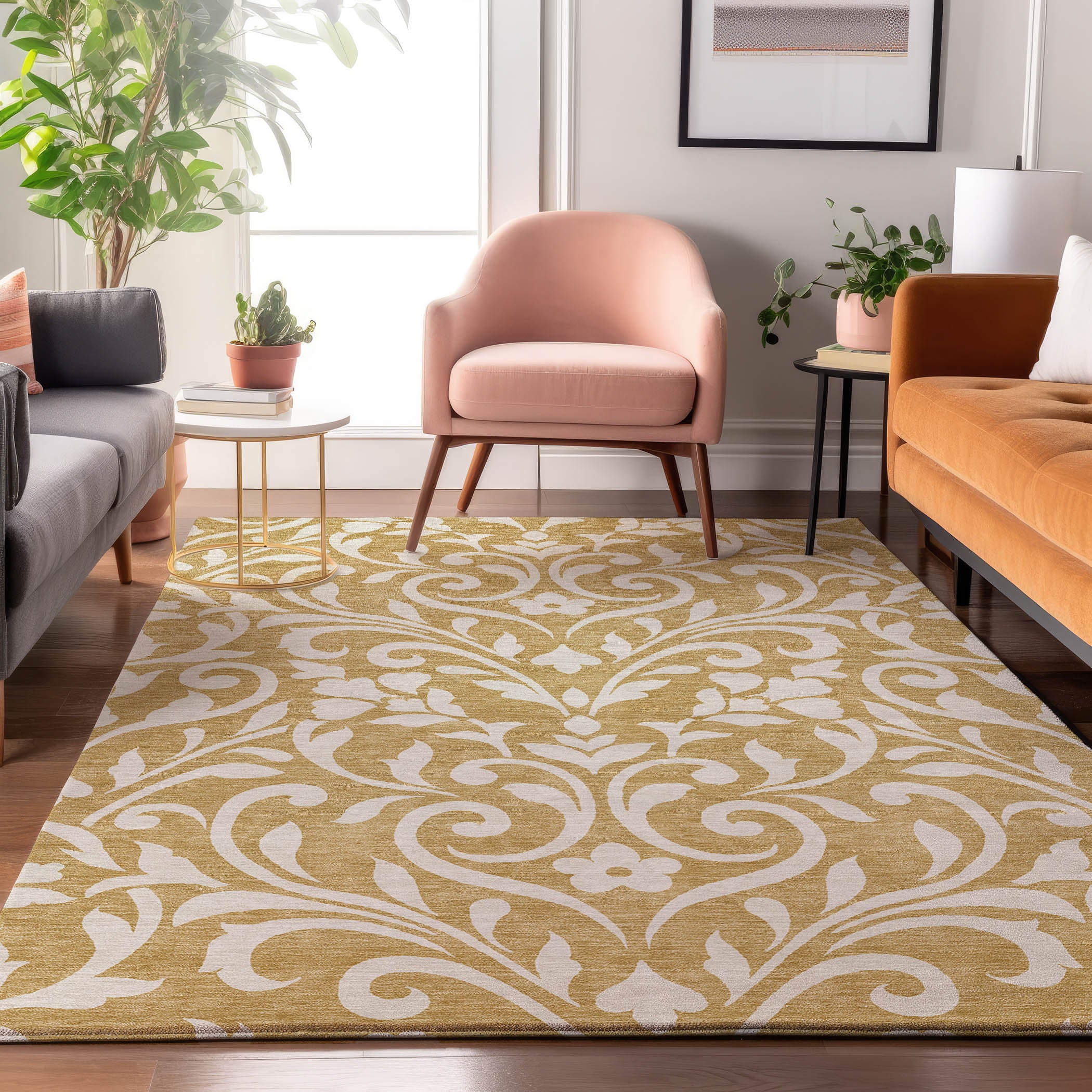 Montevideo Machine Washable Transitional Gold Rug 2'6" x 3'10" #shape_Rectangle
