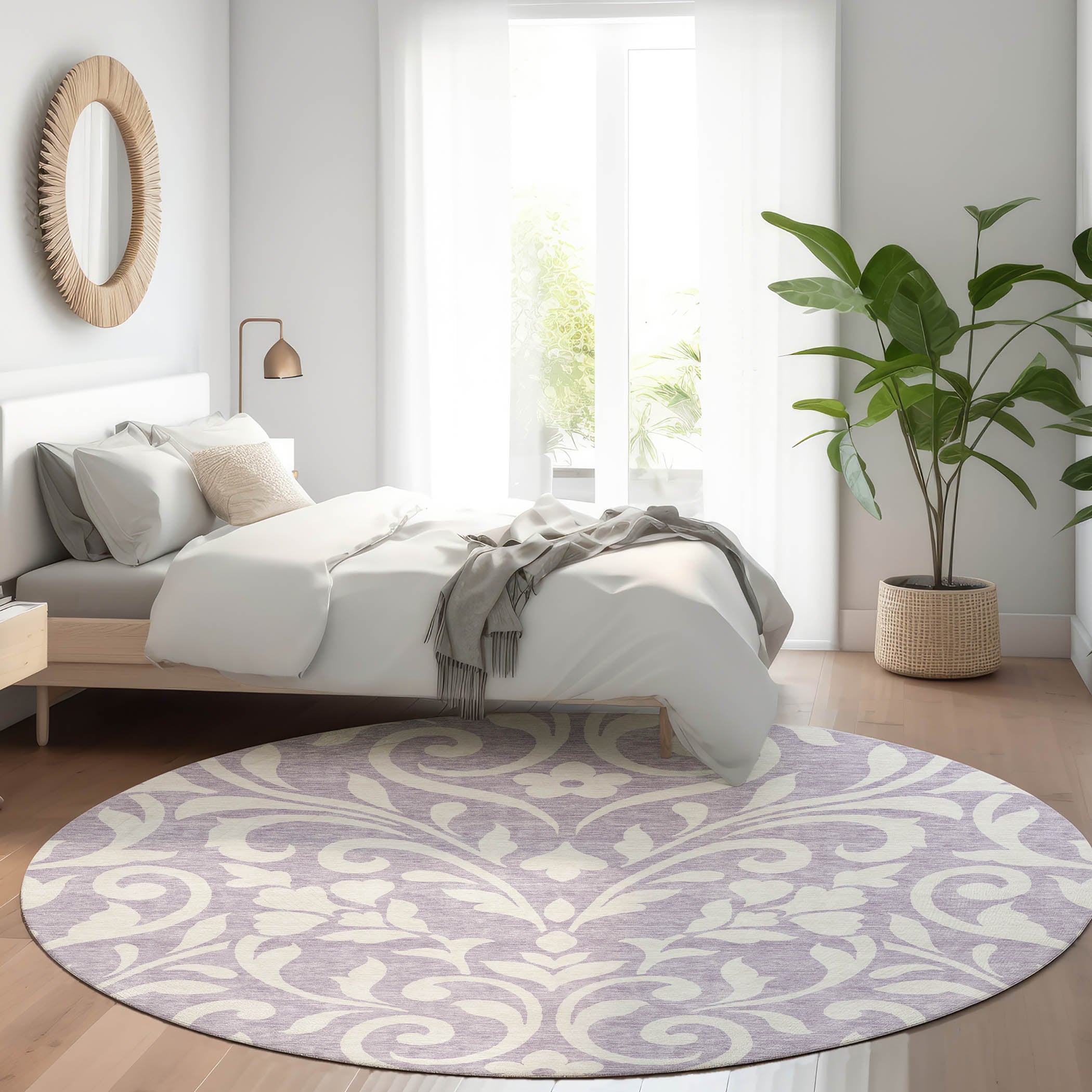 Montevideo Machine Washable Transitional Lavender Purple Rug 8' x 8' #shape_Round