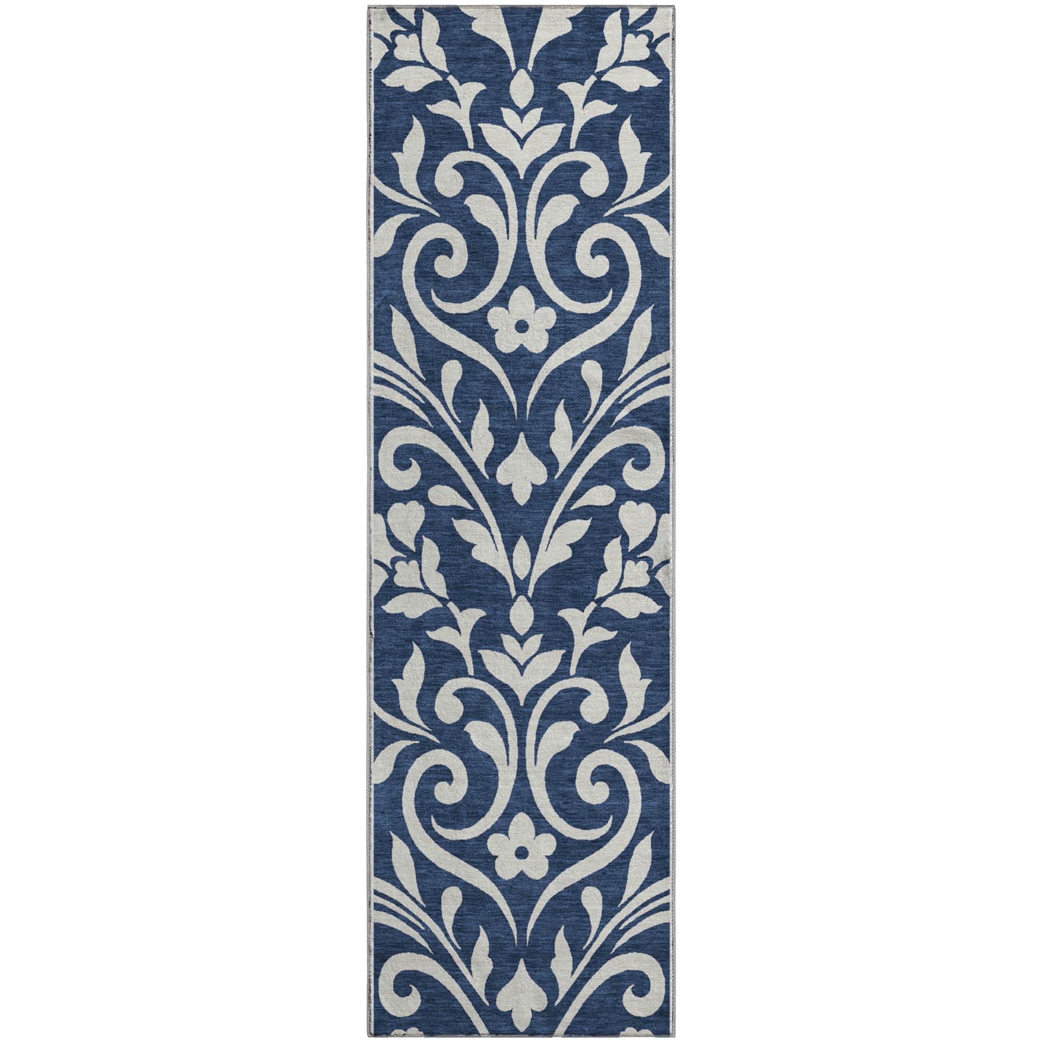 Montevideo Machine Washable Transitional Navy Blue Rug 2'3" x 7'6" #shape_Runner