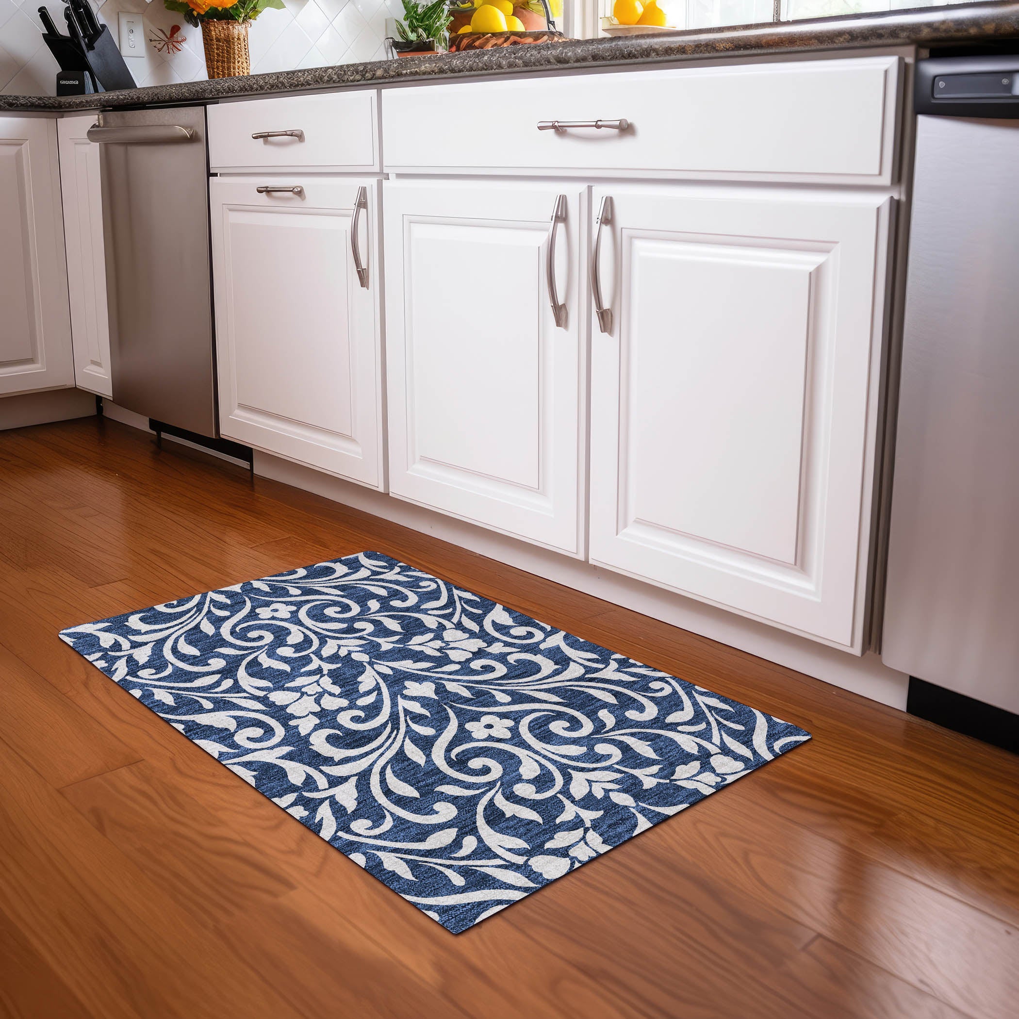 Montevideo Machine Washable Transitional Navy Blue Rug 1'8" x 2'6" #shape_Rectangle