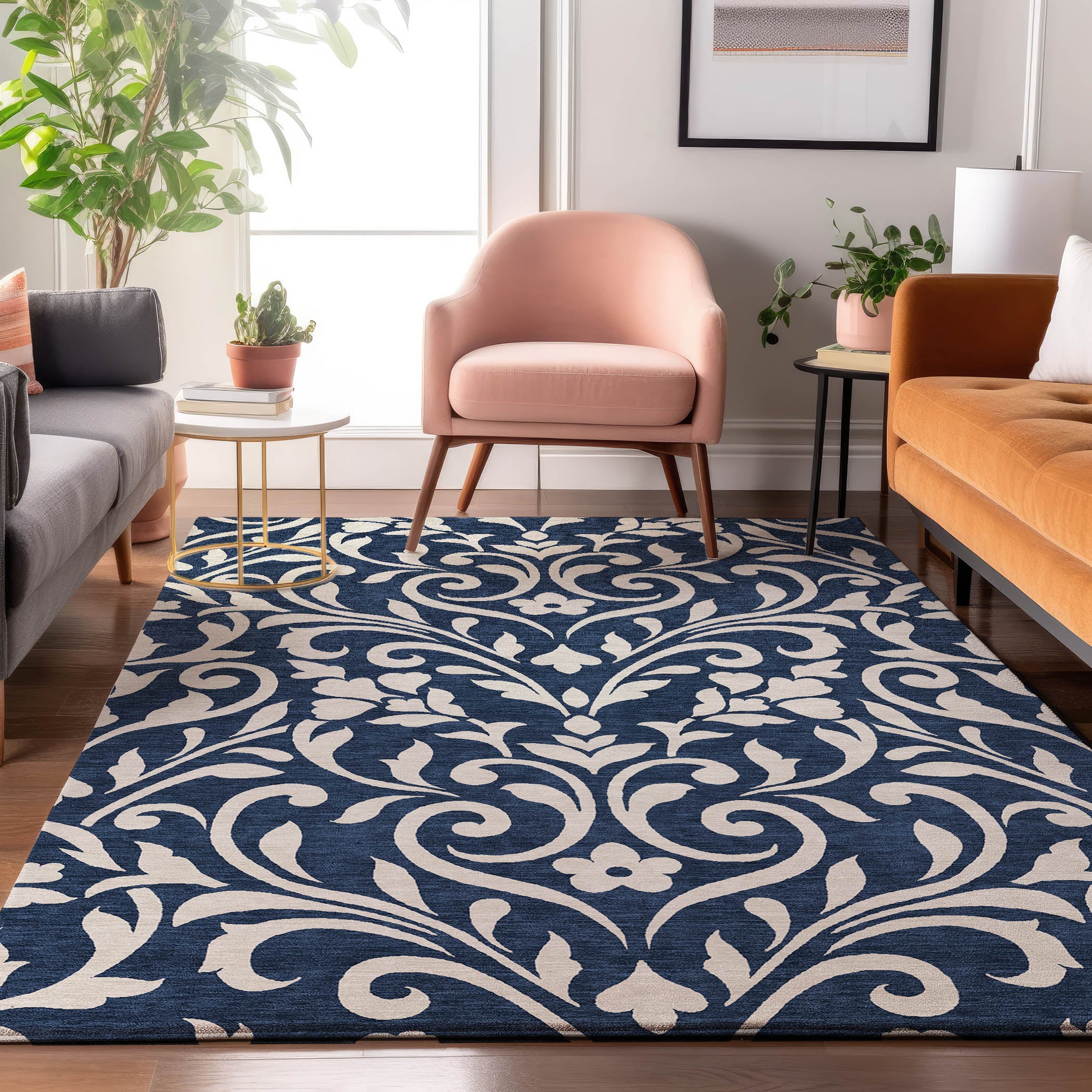 Montevideo Machine Washable Transitional Navy Blue Rug 2'6" x 3'10" #shape_Rectangle