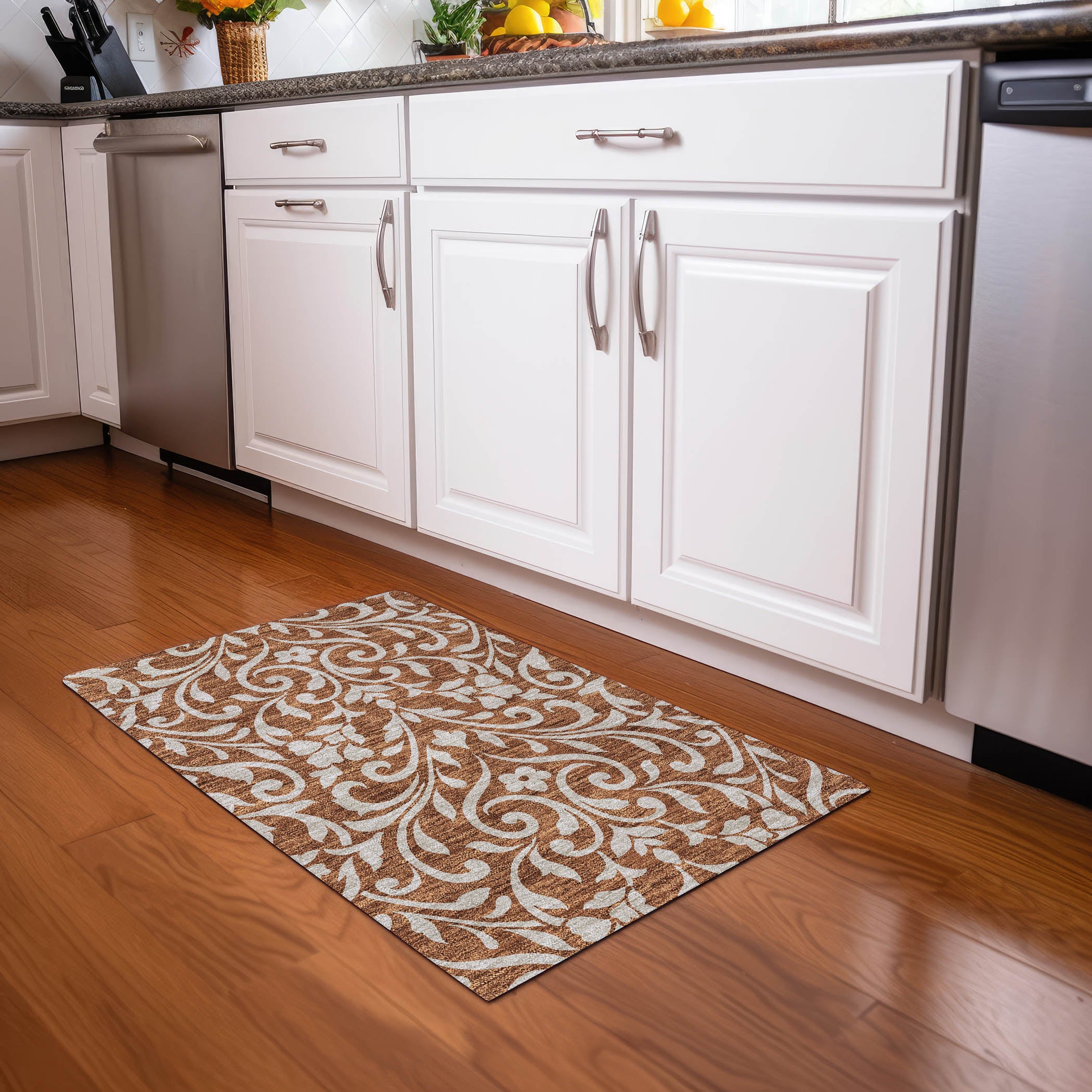 Montevideo Machine Washable Transitional Paprika Orange Rug 1'8" x 2'6" #shape_Rectangle