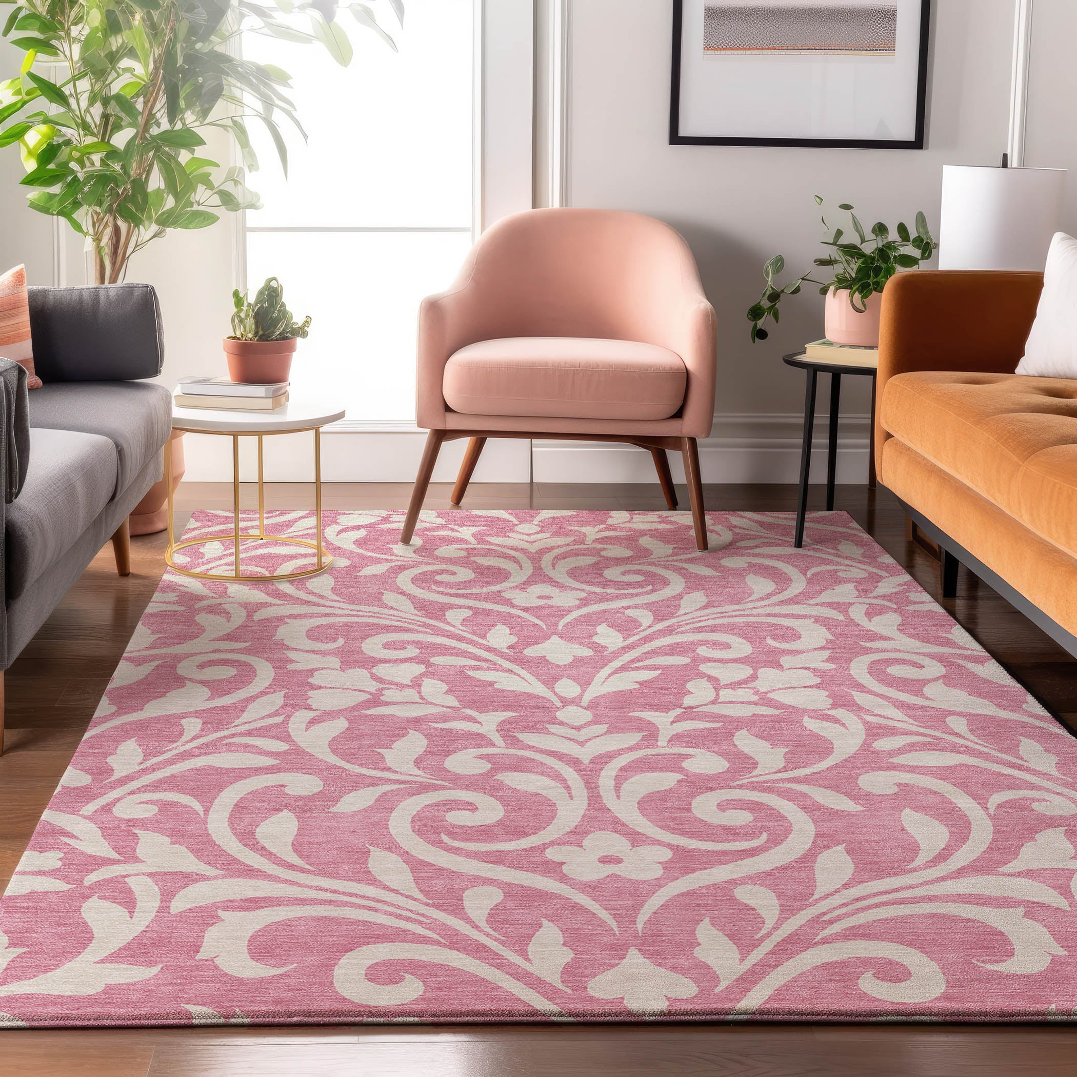 Montevideo Machine Washable Transitional Pink Rug 2'6" x 3'10" #shape_Rectangle