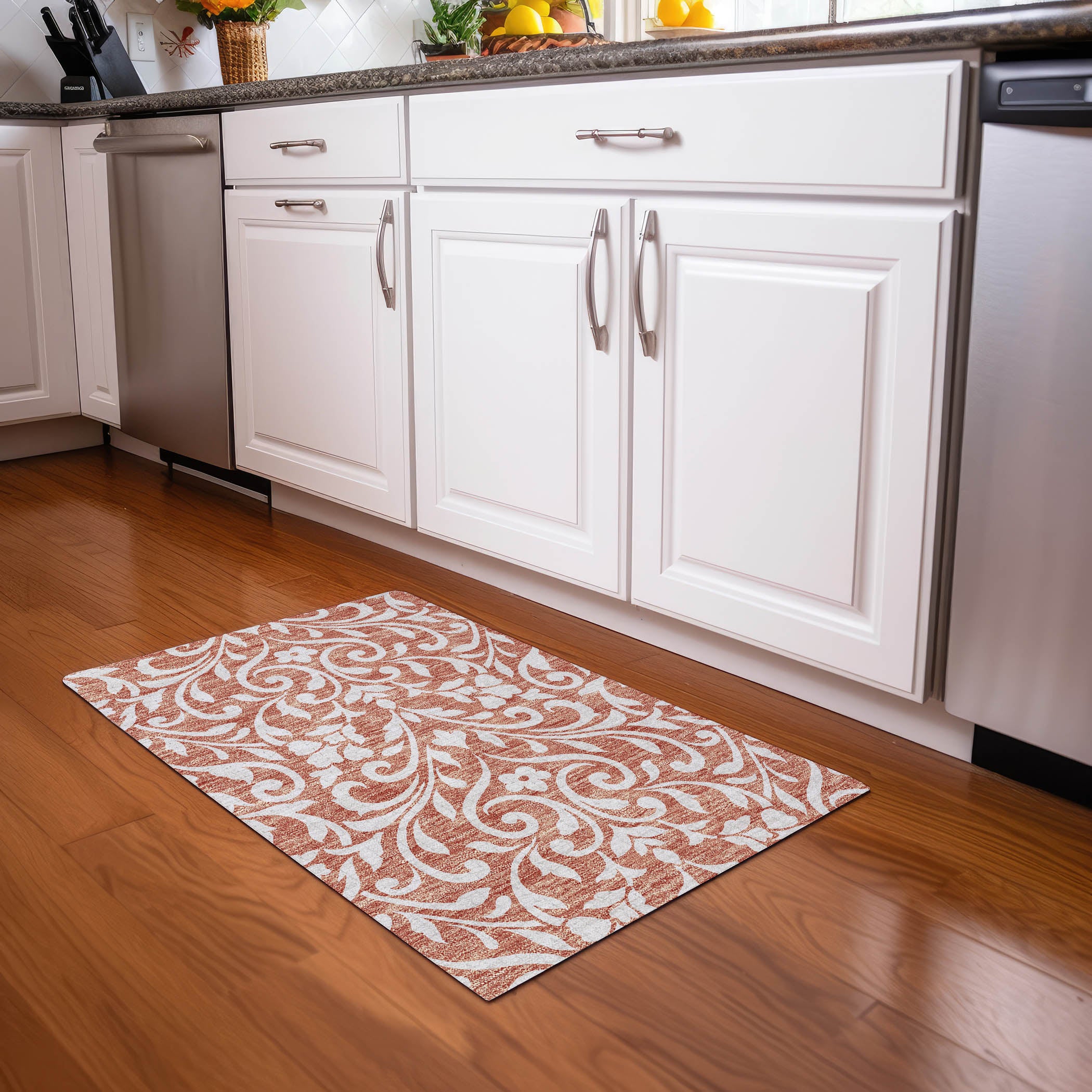Montevideo Machine Washable Transitional Salmon Orange Rug 1'8" x 2'6" #shape_Rectangle