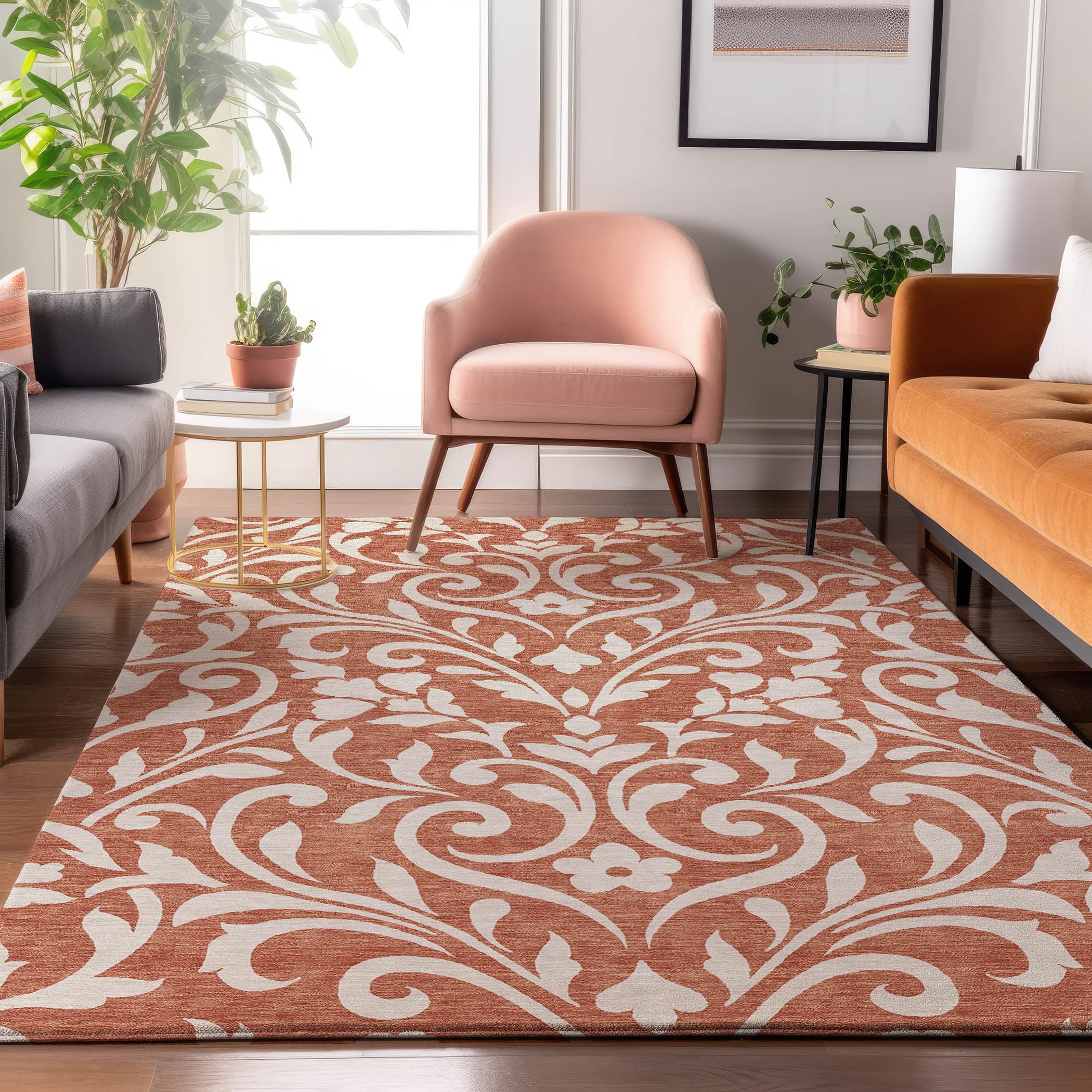 Montevideo Machine Washable Transitional Salmon Orange Rug 2'6" x 3'10" #shape_Rectangle