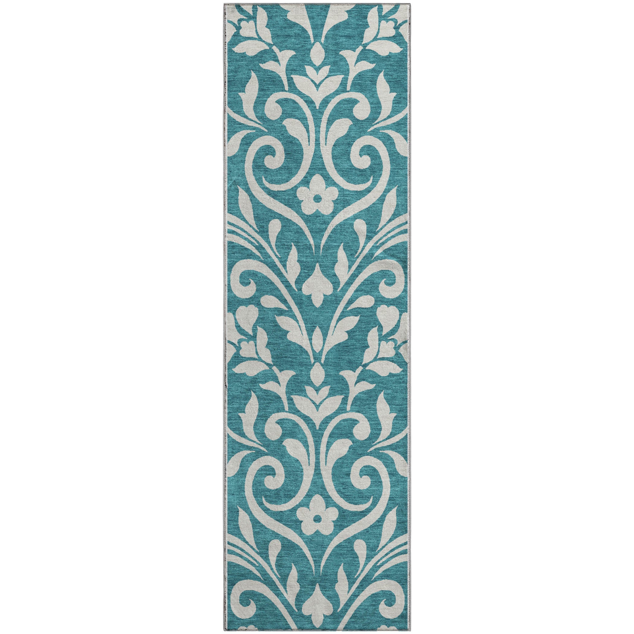 Montevideo Machine Washable Transitional Teal Rug 2'3" x 7'6" #shape_Runner