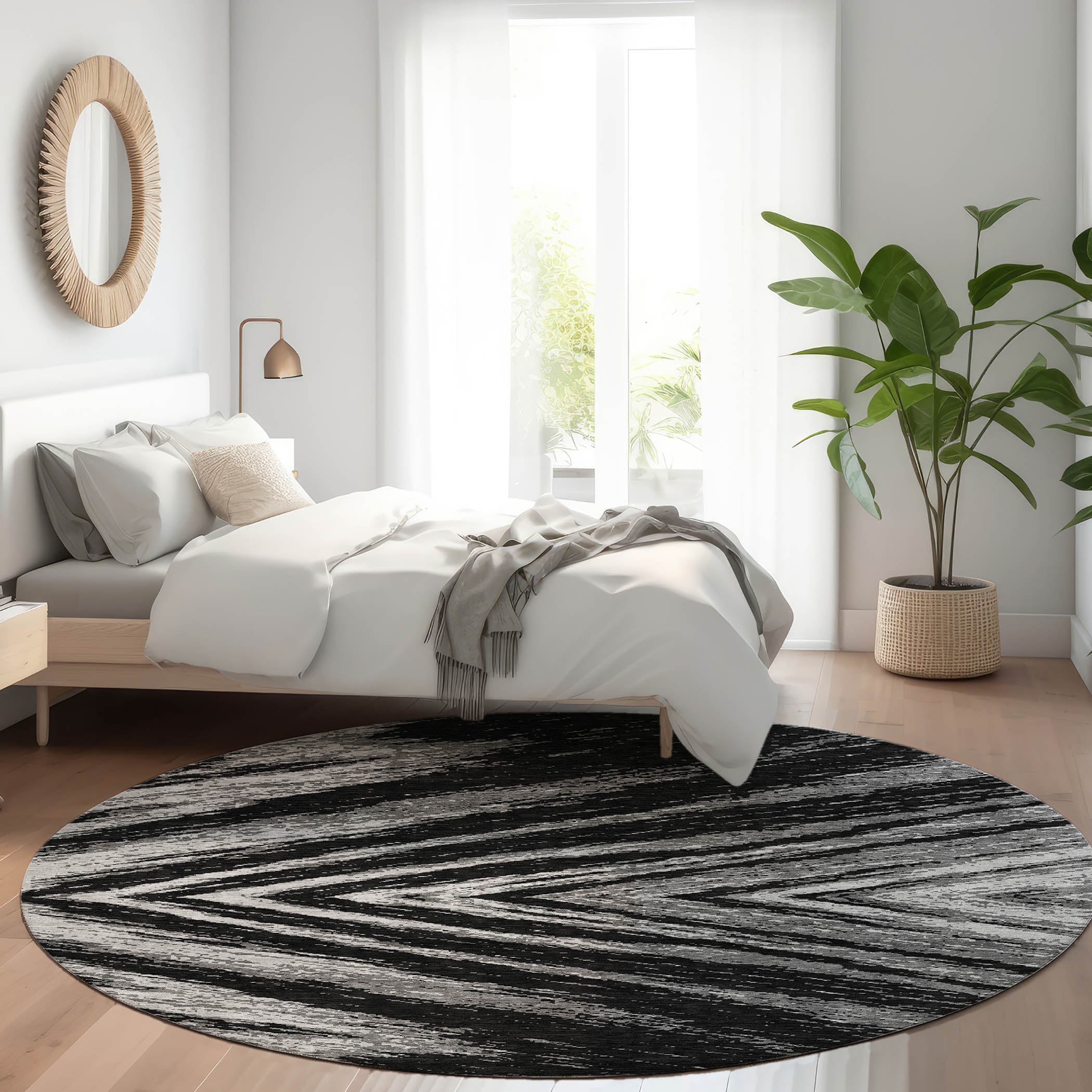 Bern Machine Washable Transitional Black Rug 8' x 8' #shape_Round