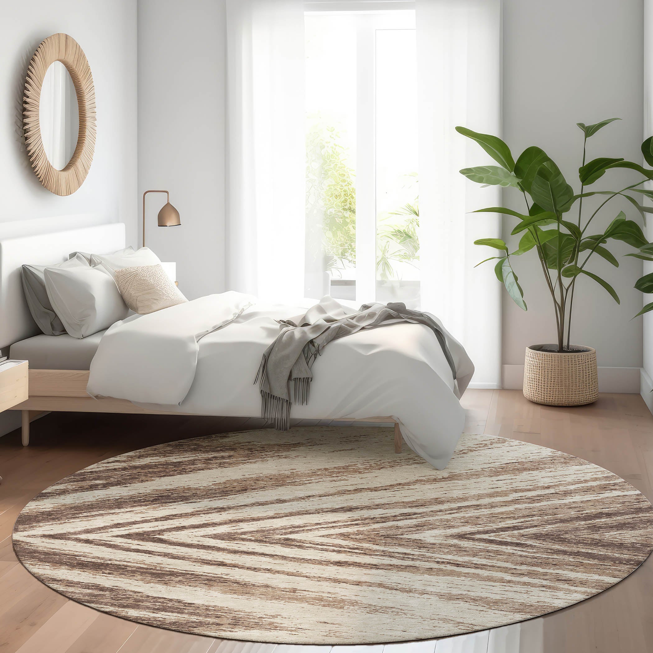 Bern Machine Washable Transitional Brown Rug 8' x 8' #shape_Round