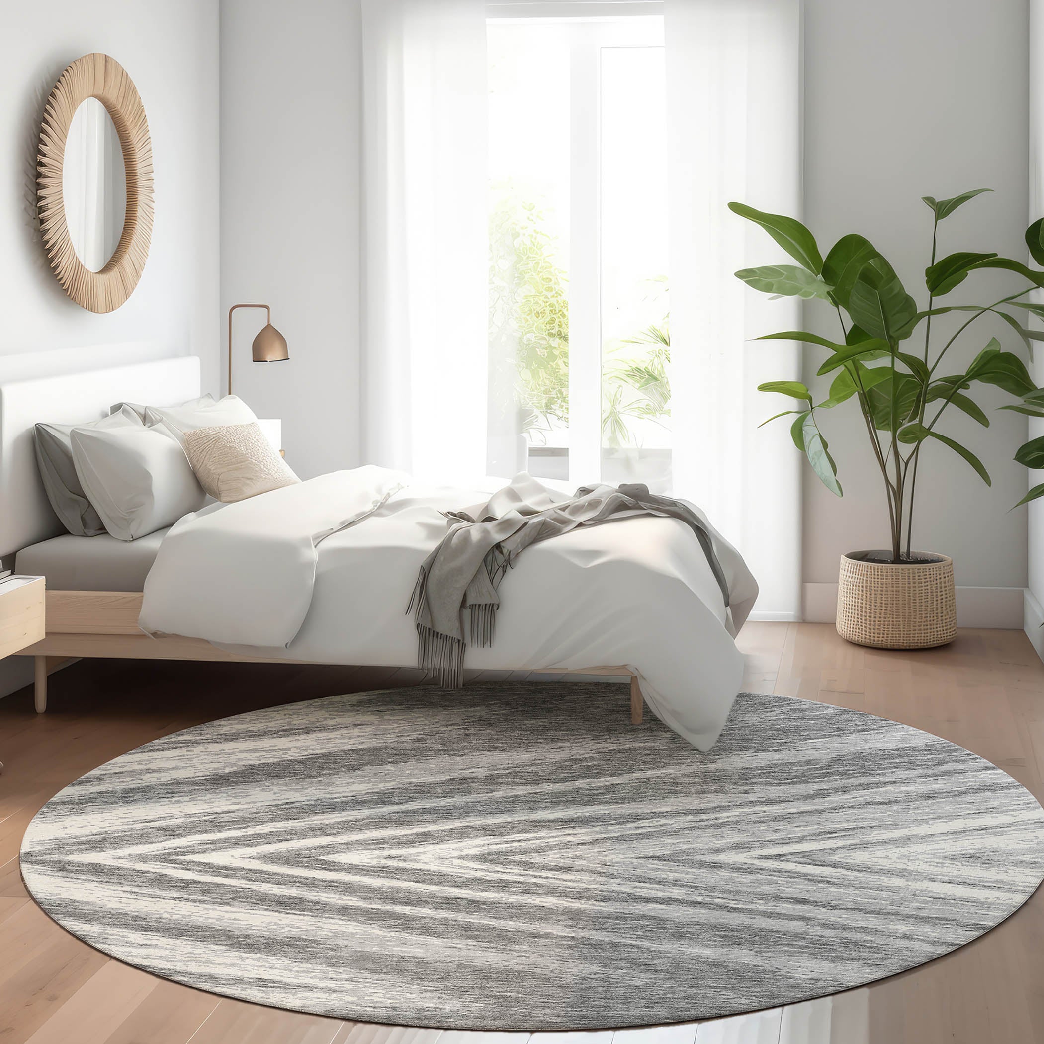 Bern Machine Washable Transitional Gray Rug 8' x 8' #shape_Round
