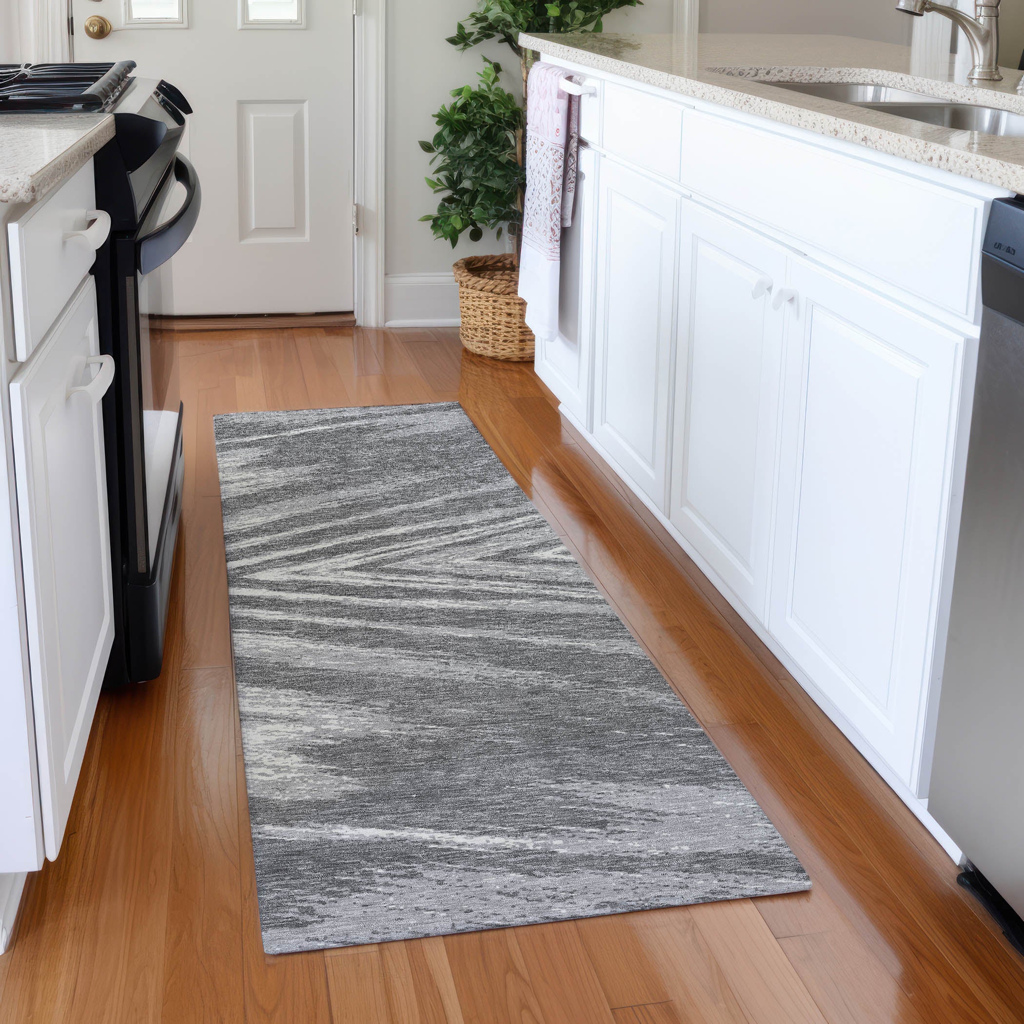 Bern Machine Washable Transitional Gray Rug 2'3" x 7'6" #shape_Runner