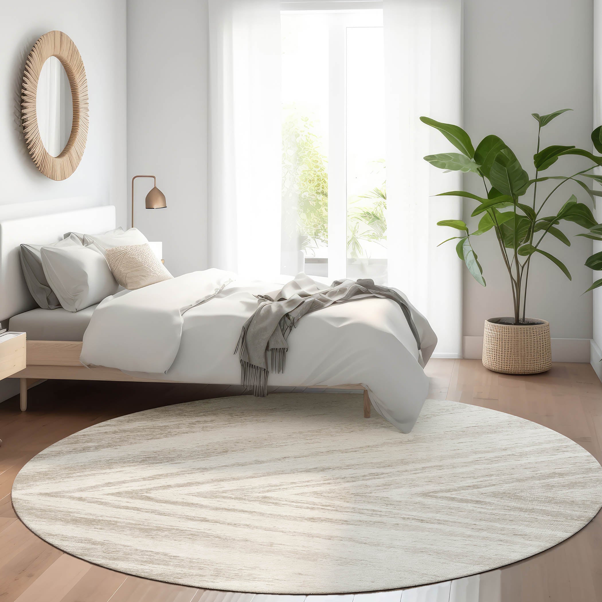 Bern Machine Washable Transitional Ivory Rug 8' x 8' #shape_Round