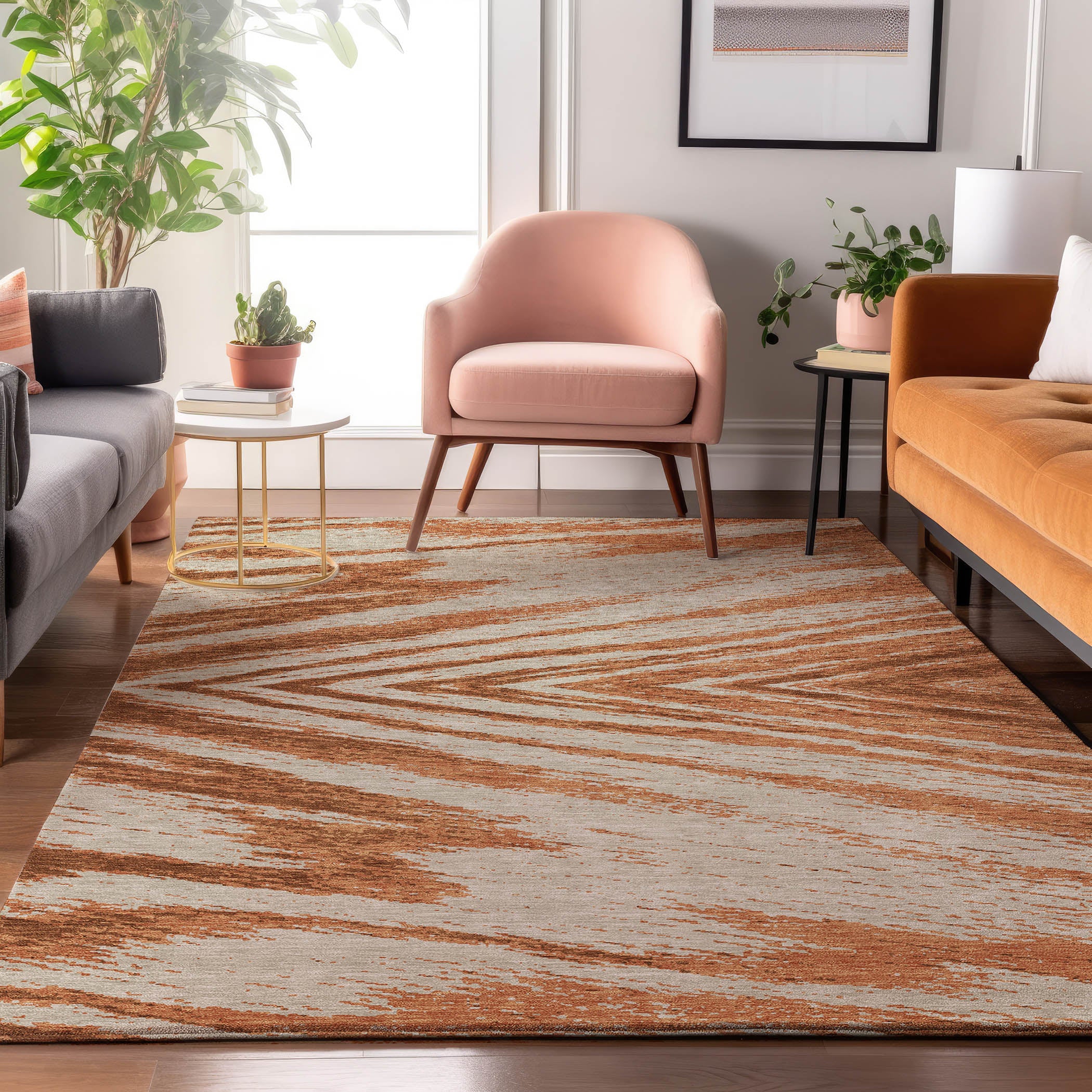 Bern Machine Washable Transitional Paprika Orange Rug 2'6" x 3'10" #shape_Rectangle