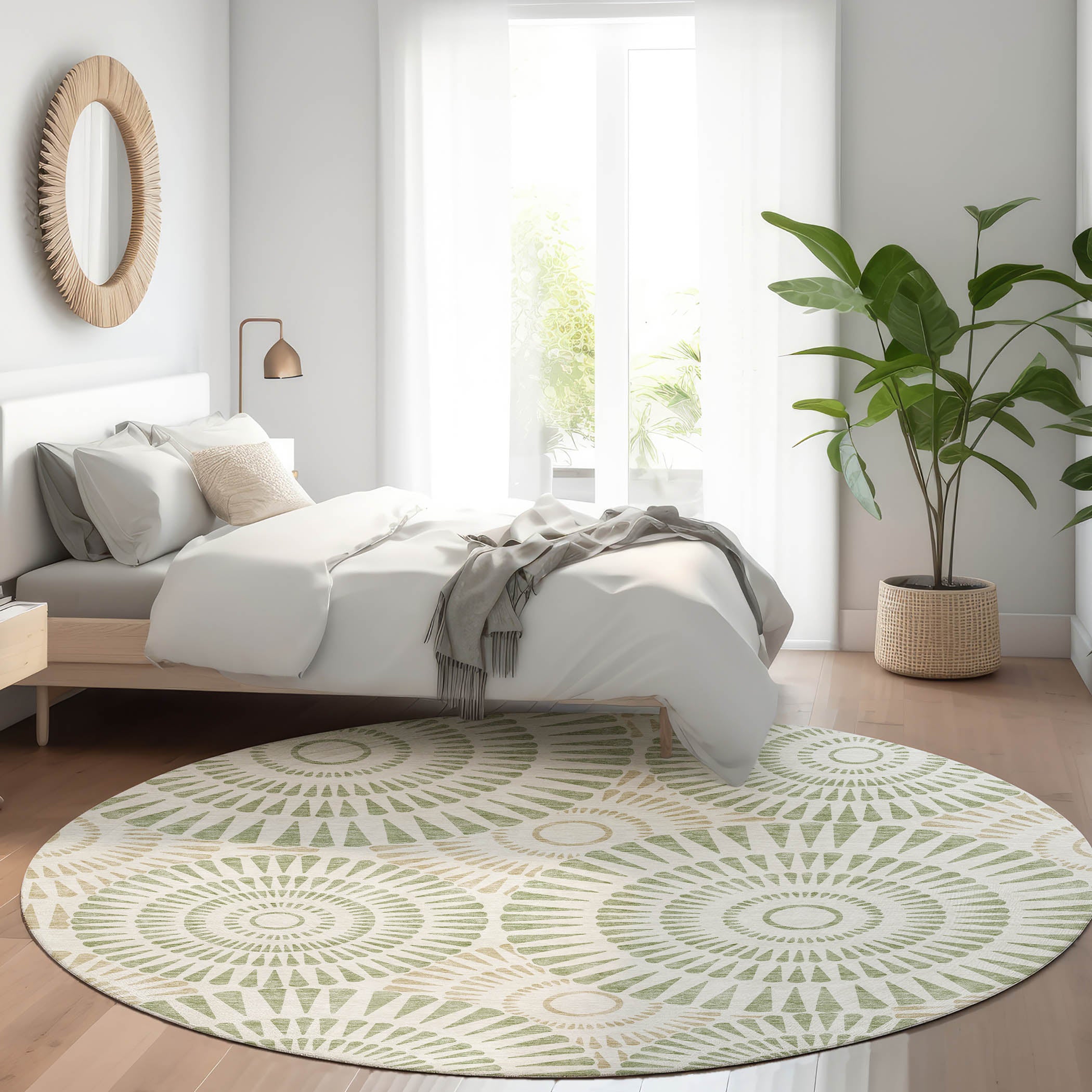 Oslo Machine Washable Transitional Aloe Green Rug 8' x 8' #shape_Round