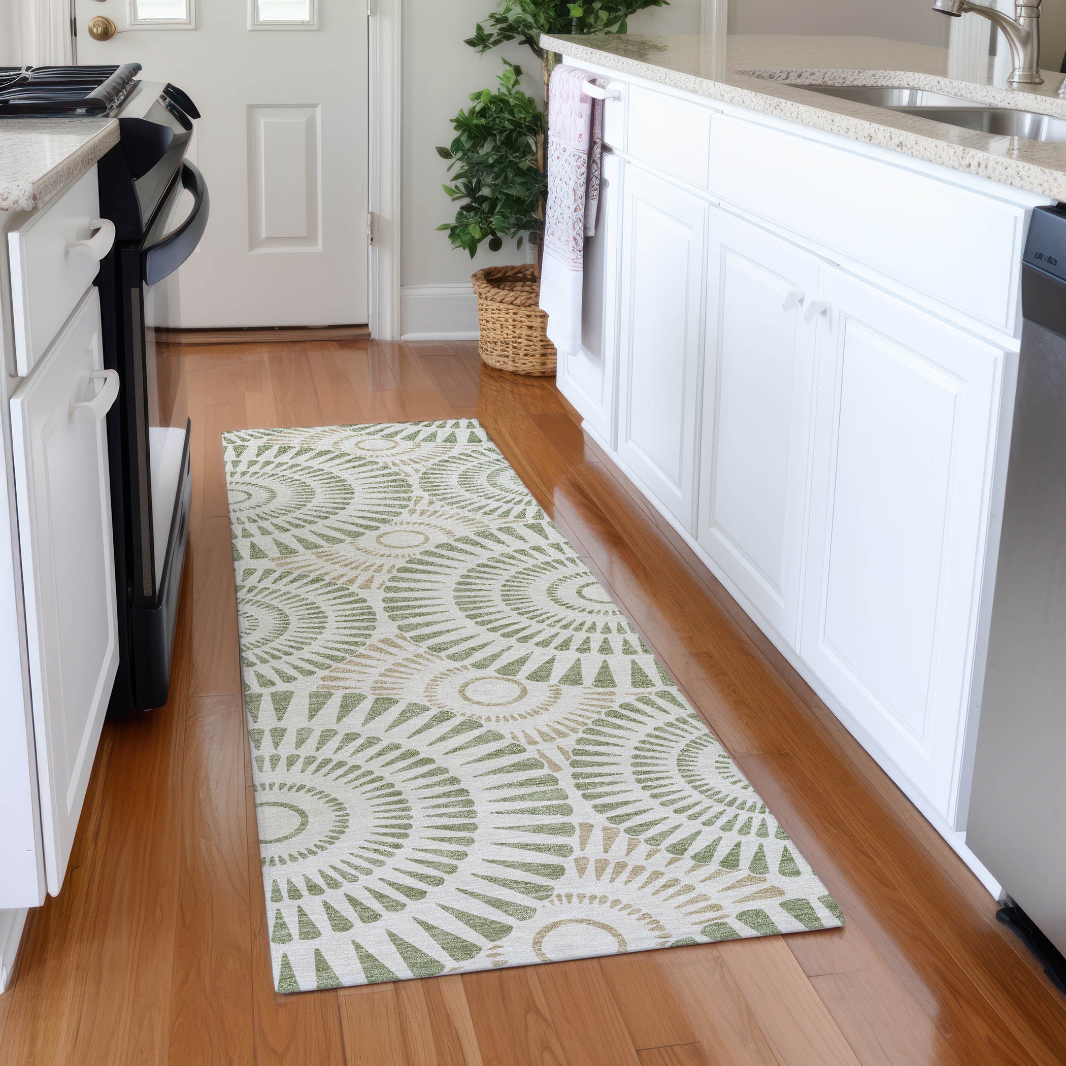 Oslo Machine Washable Transitional Aloe Green Rug 2'3" x 7'6" #shape_Runner