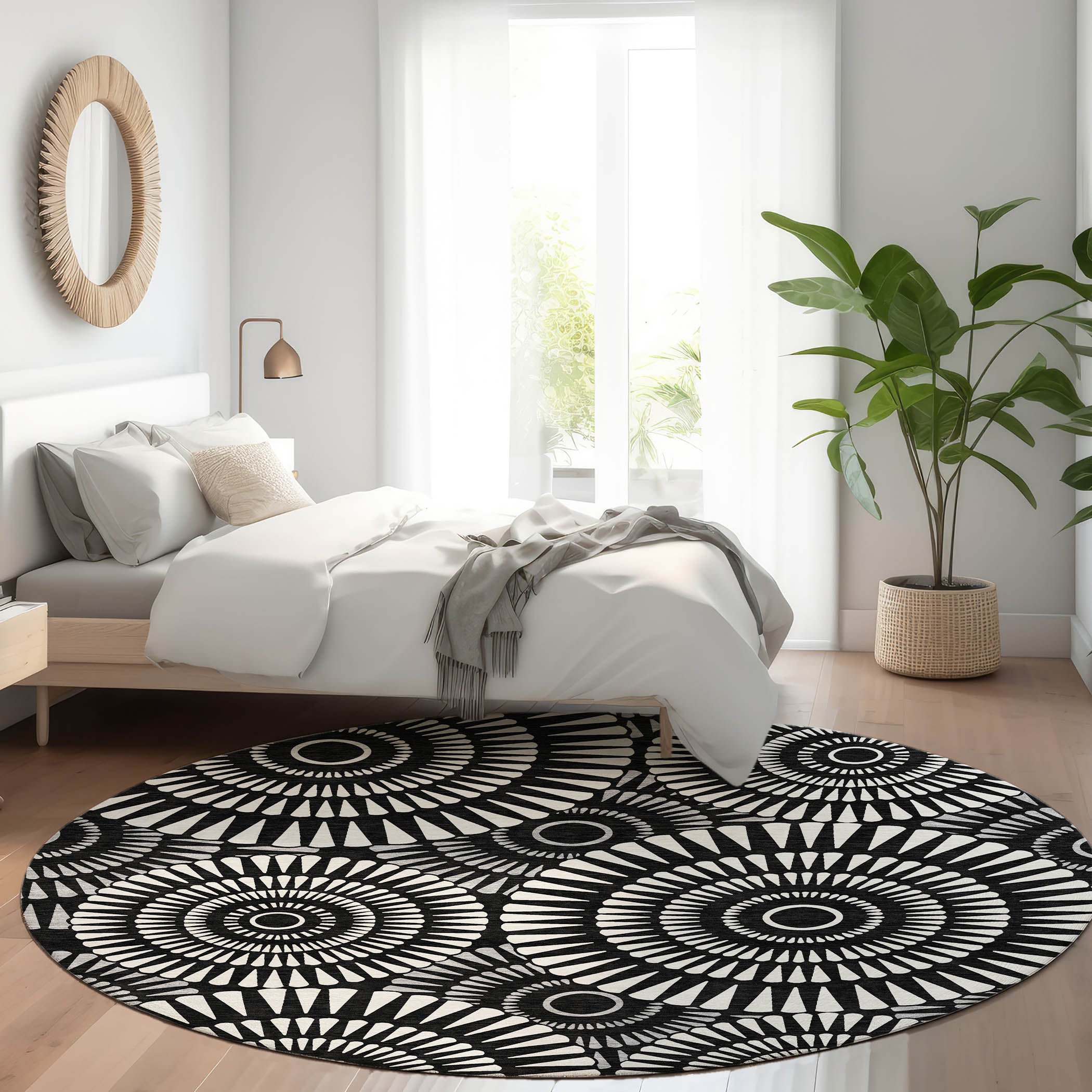 Oslo Machine Washable Transitional Black Rug 8' x 8' #shape_Round