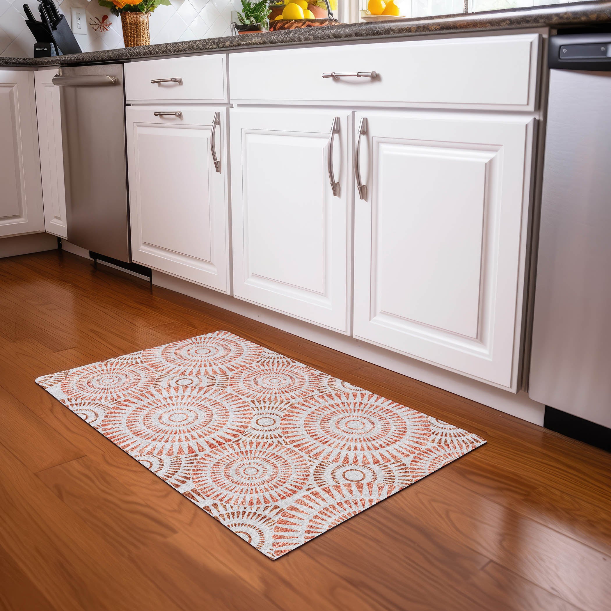 Oslo Machine Washable Transitional Coral Orange Rug 1'8" x 2'6" #shape_Rectangle