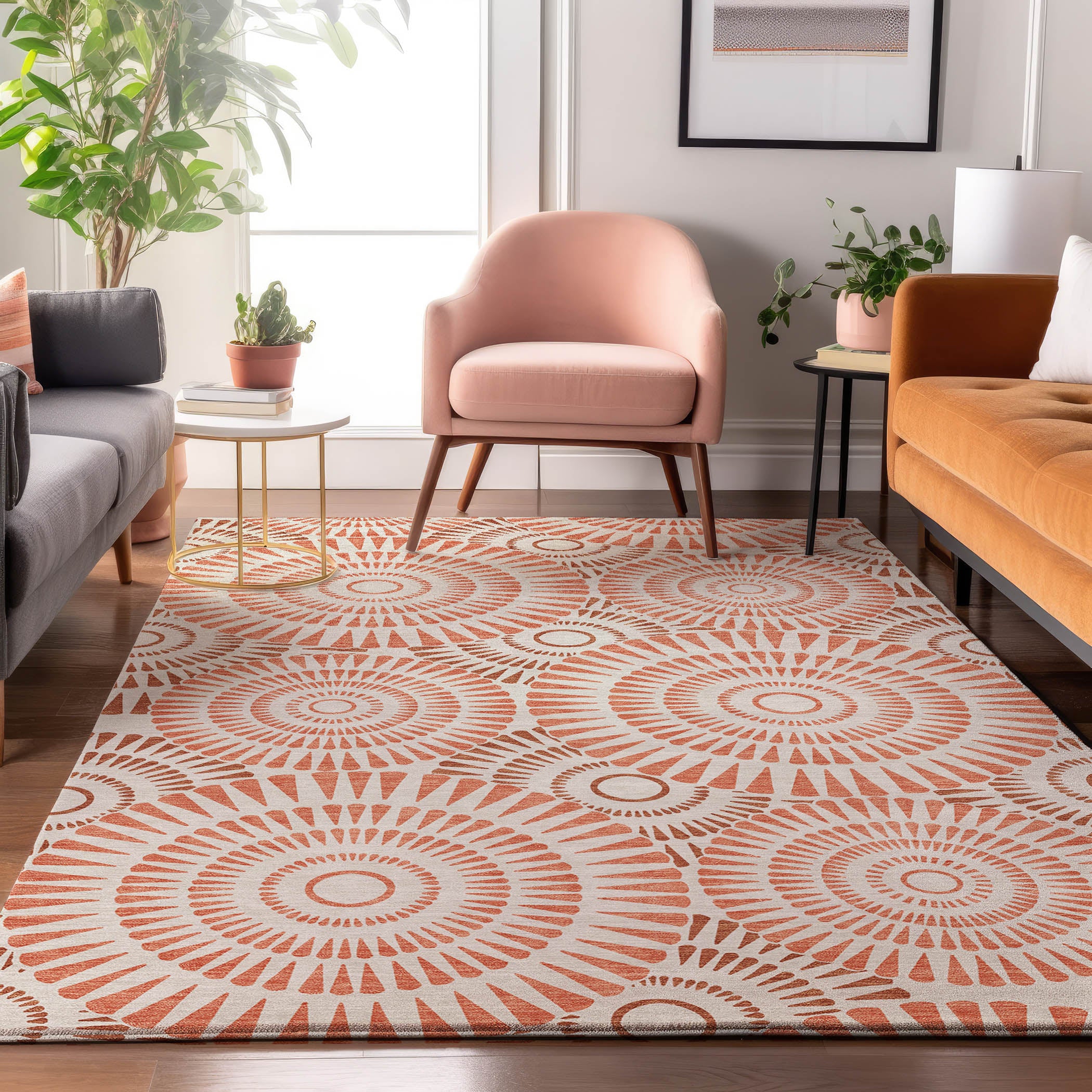 Oslo Machine Washable Transitional Coral Orange Rug 2'6" x 3'10" #shape_Rectangle