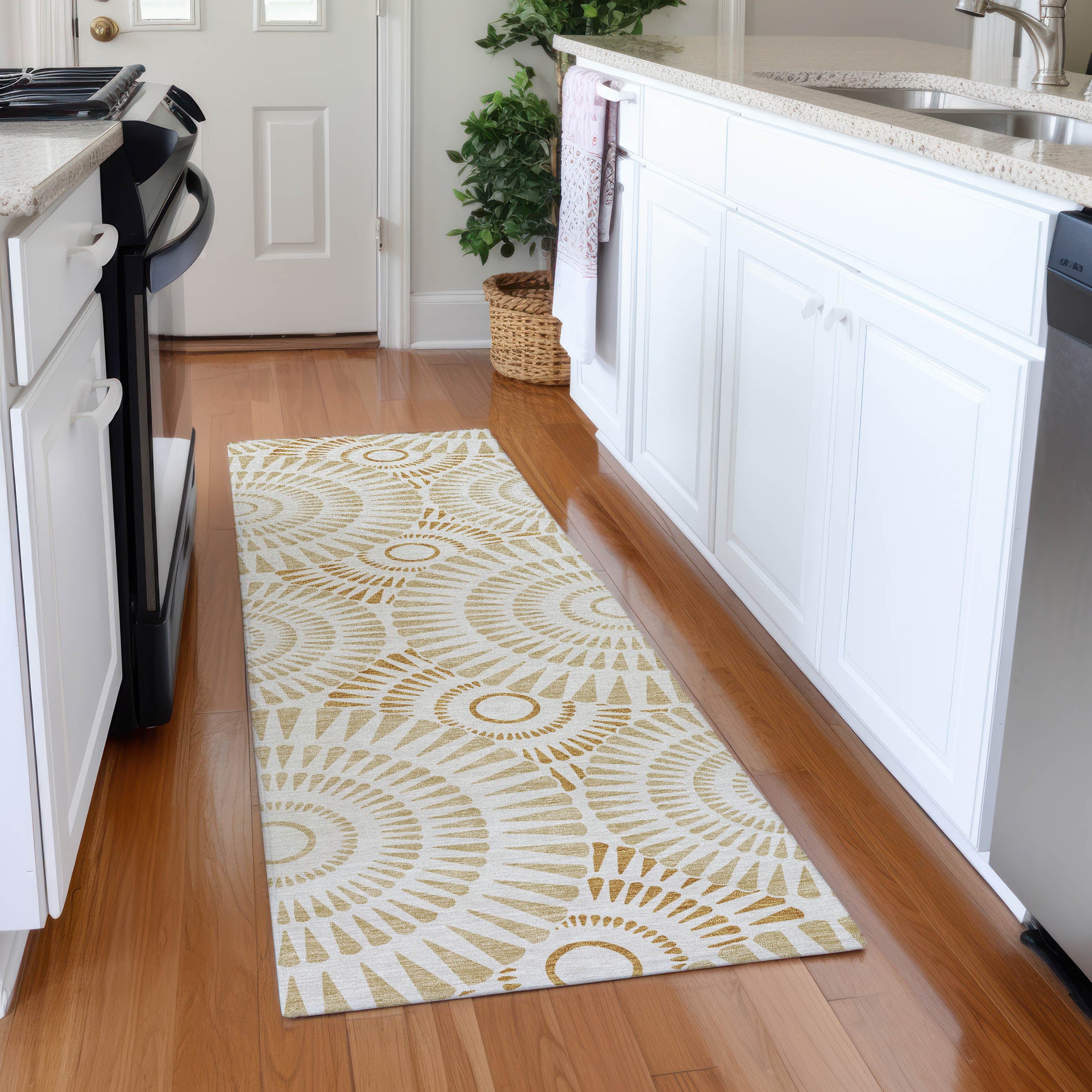 Oslo Machine Washable Transitional Gold Rug 2'3" x 7'6" #shape_Runner