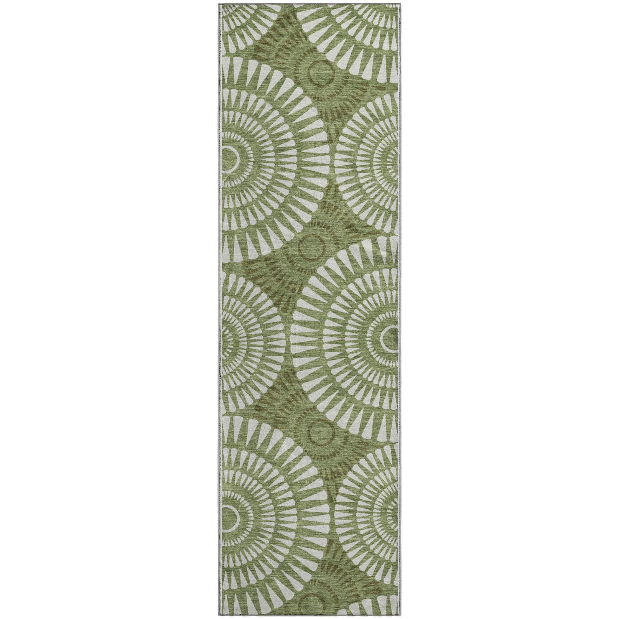 Oslo Machine Washable Transitional Green Rug 2'3" x 7'6" #shape_Runner