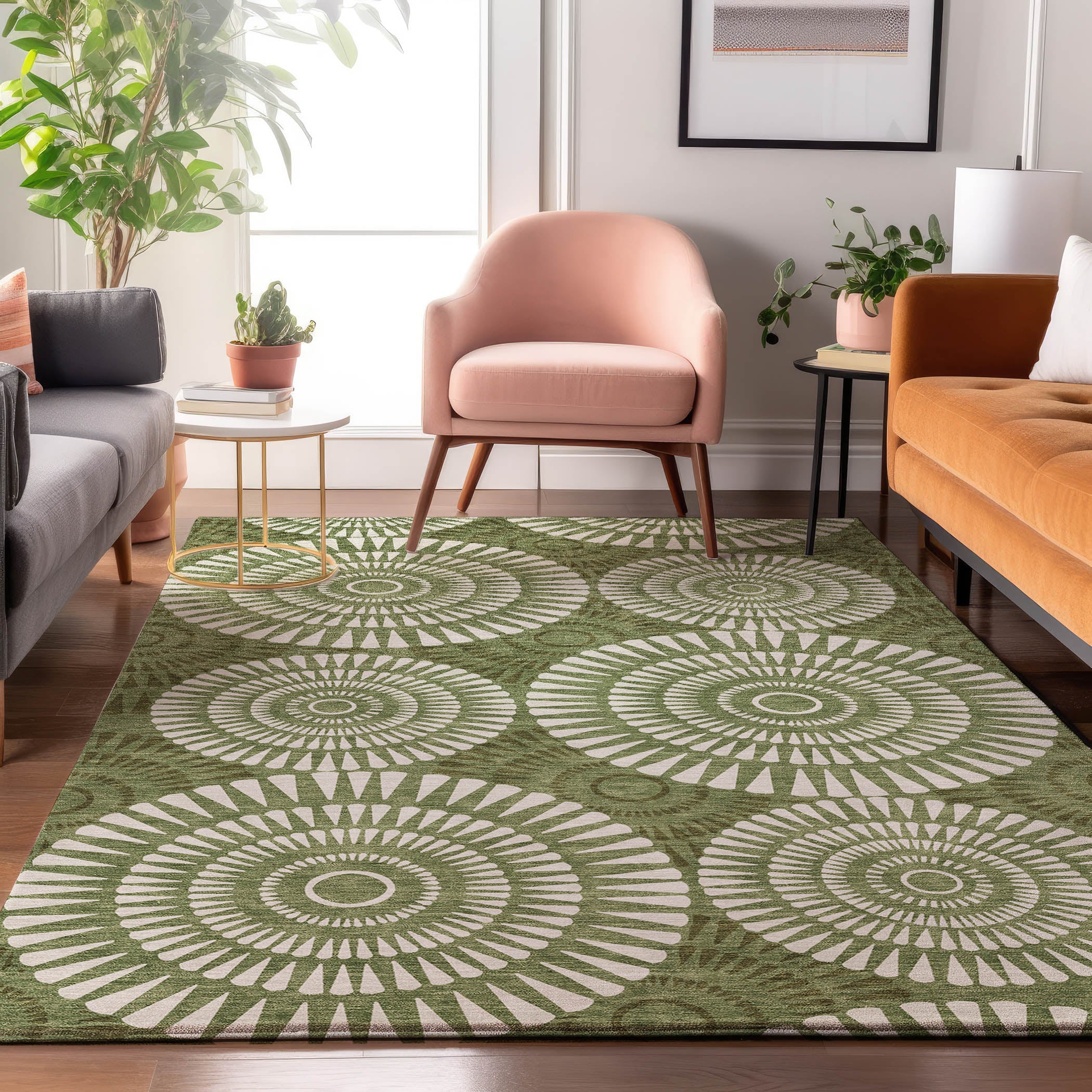 Oslo Machine Washable Transitional Green Rug 2'6" x 3'10" #shape_Rectangle
