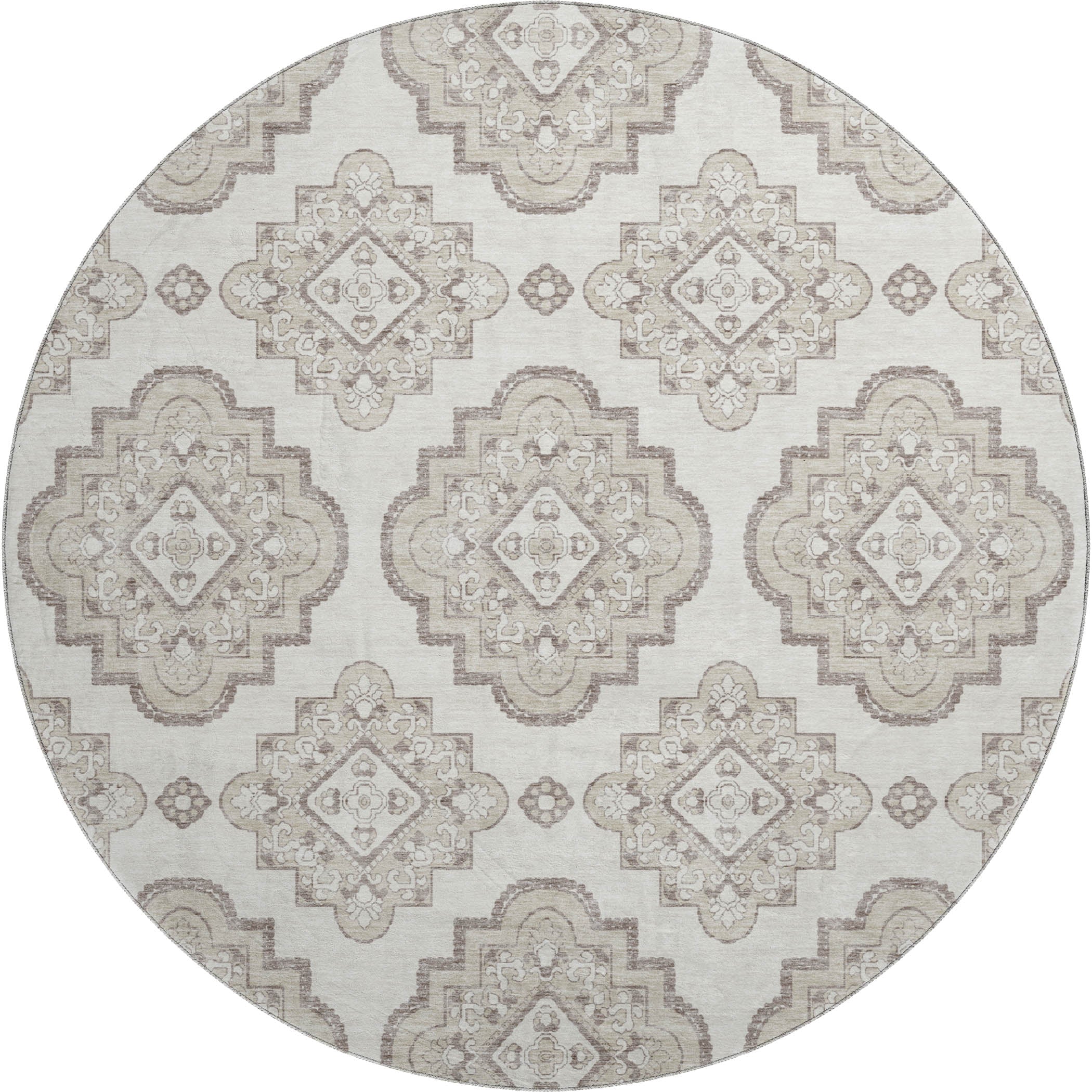 Vienna Machine Washable Transitional Ivory Rug 8' x 8' #shape_Round