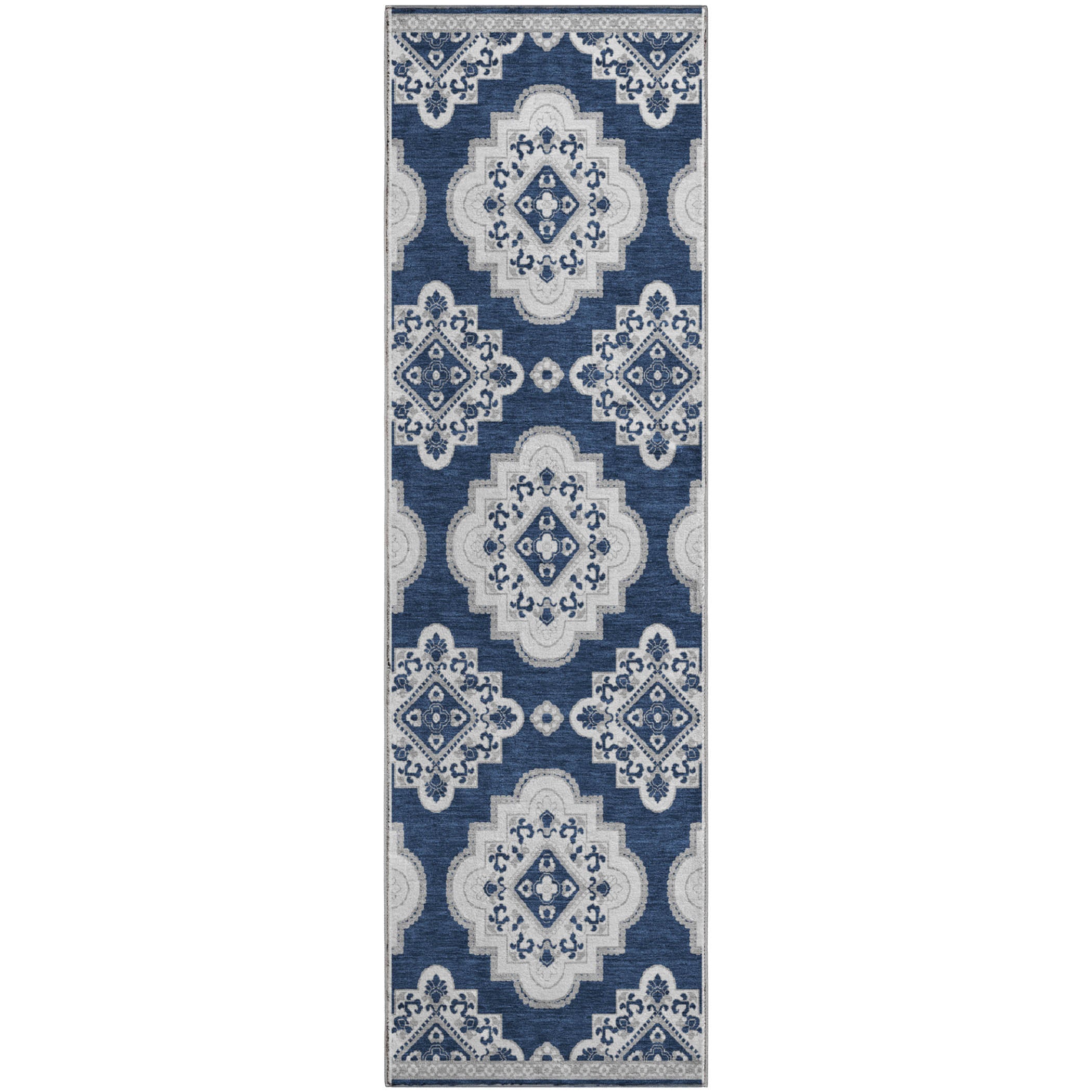 Vienna Machine Washable Transitional Navy Blue Rug 2'3" x 7'6" #shape_Runner