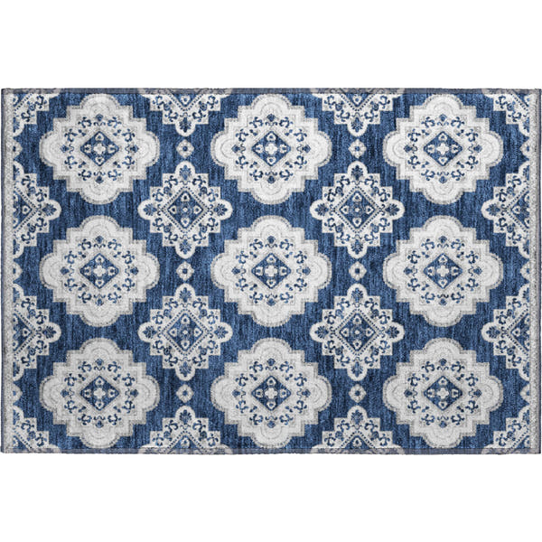 Vienna Machine Washable Transitional Navy Blue Rug 1'8" x 2'6"