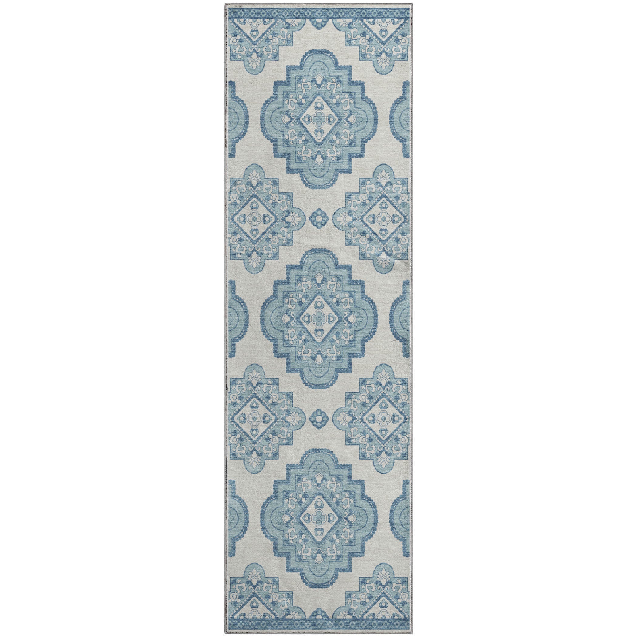 Vienna Machine Washable Transitional Teal Rug 2'3" x 7'6" #shape_Runner