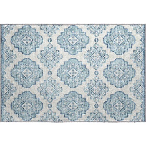 Vienna Machine Washable Transitional Teal Rug 1'8" x 2'6"
