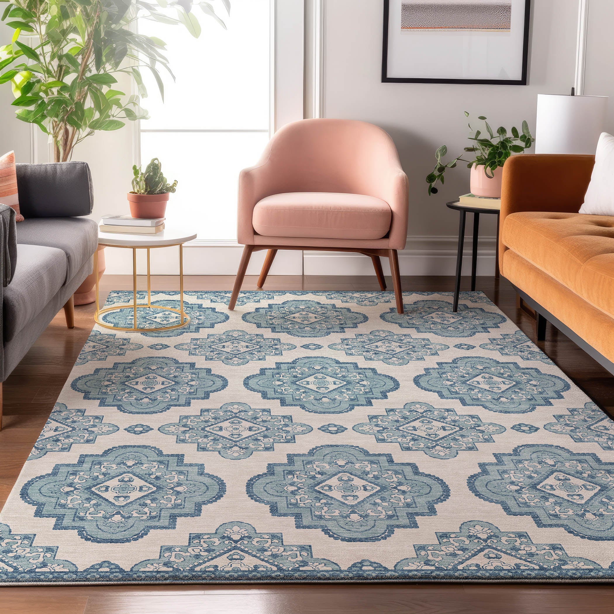 Vienna Machine Washable Transitional Teal Rug 2'6" x 3'10" #shape_Rectangle