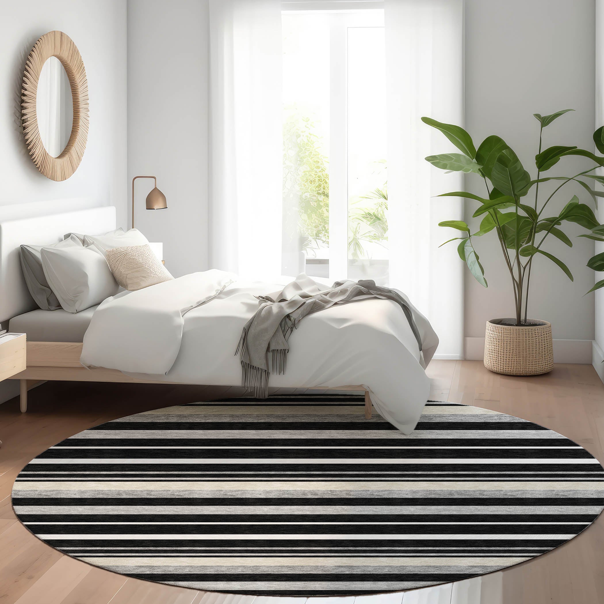Bangkok Machine Washable Transitional Black Rug 8' x 8' #shape_Round