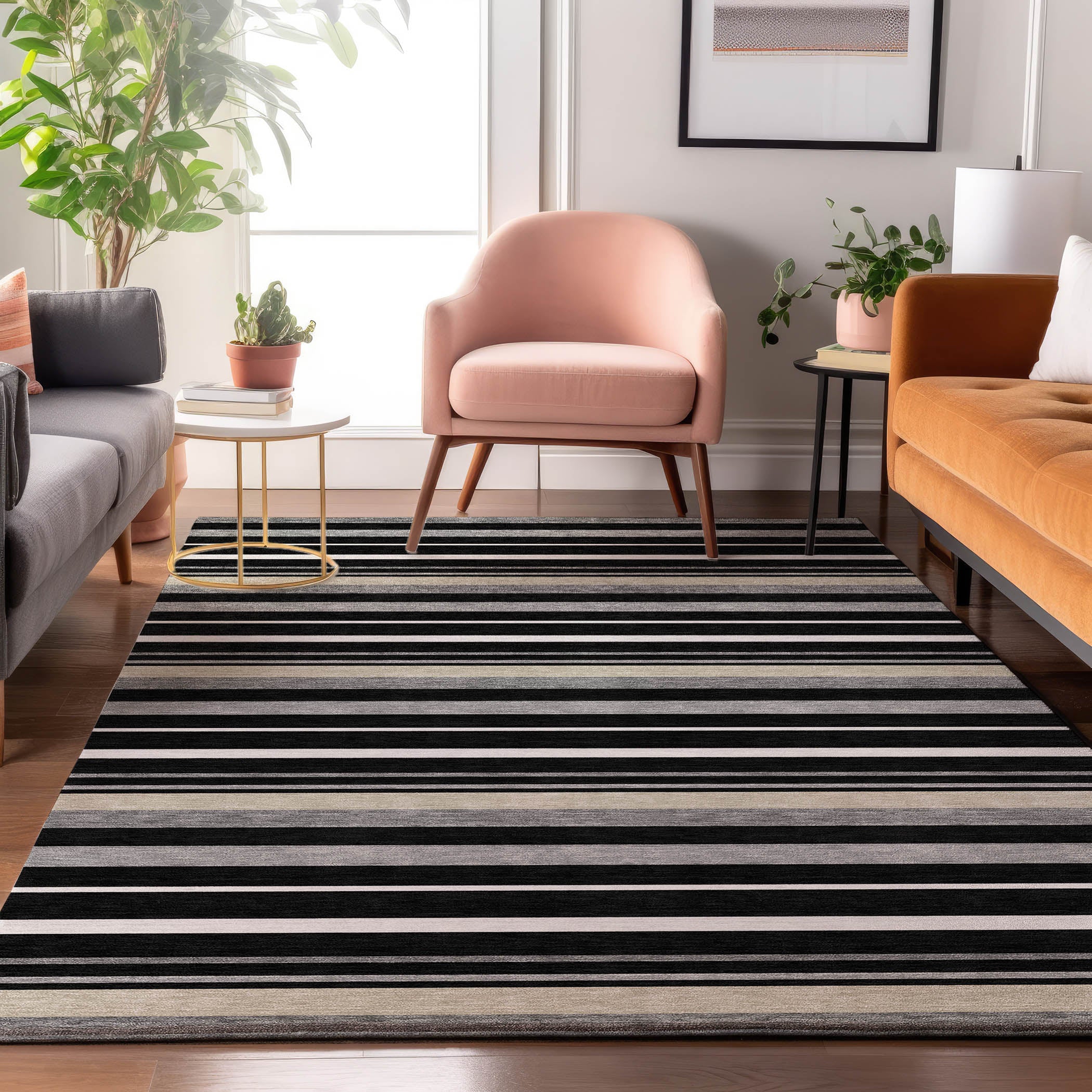 Bangkok Machine Washable Transitional Black Rug 2'6" x 3'10" #shape_Rectangle