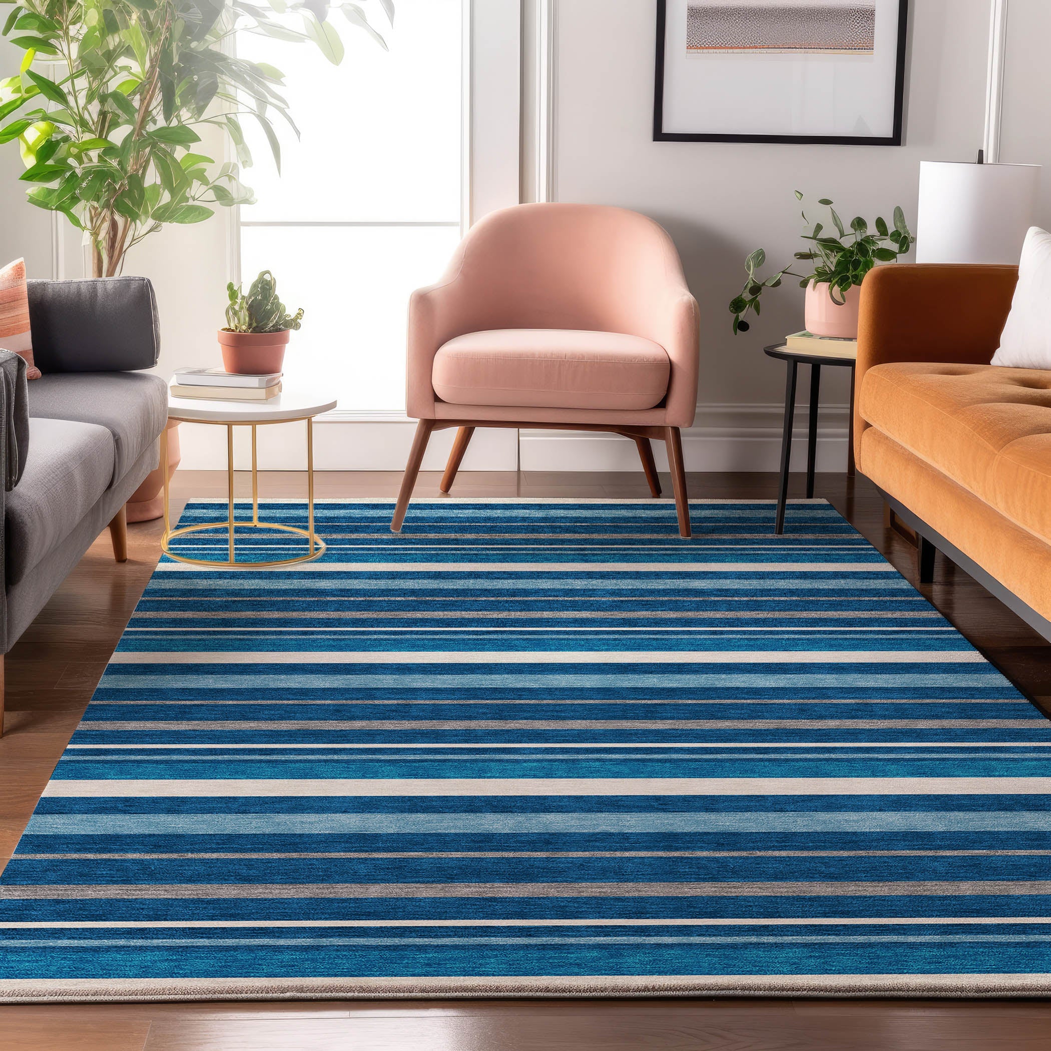 Bangkok Machine Washable Transitional Denim Blue Rug 2'6" x 3'10" #shape_Rectangle