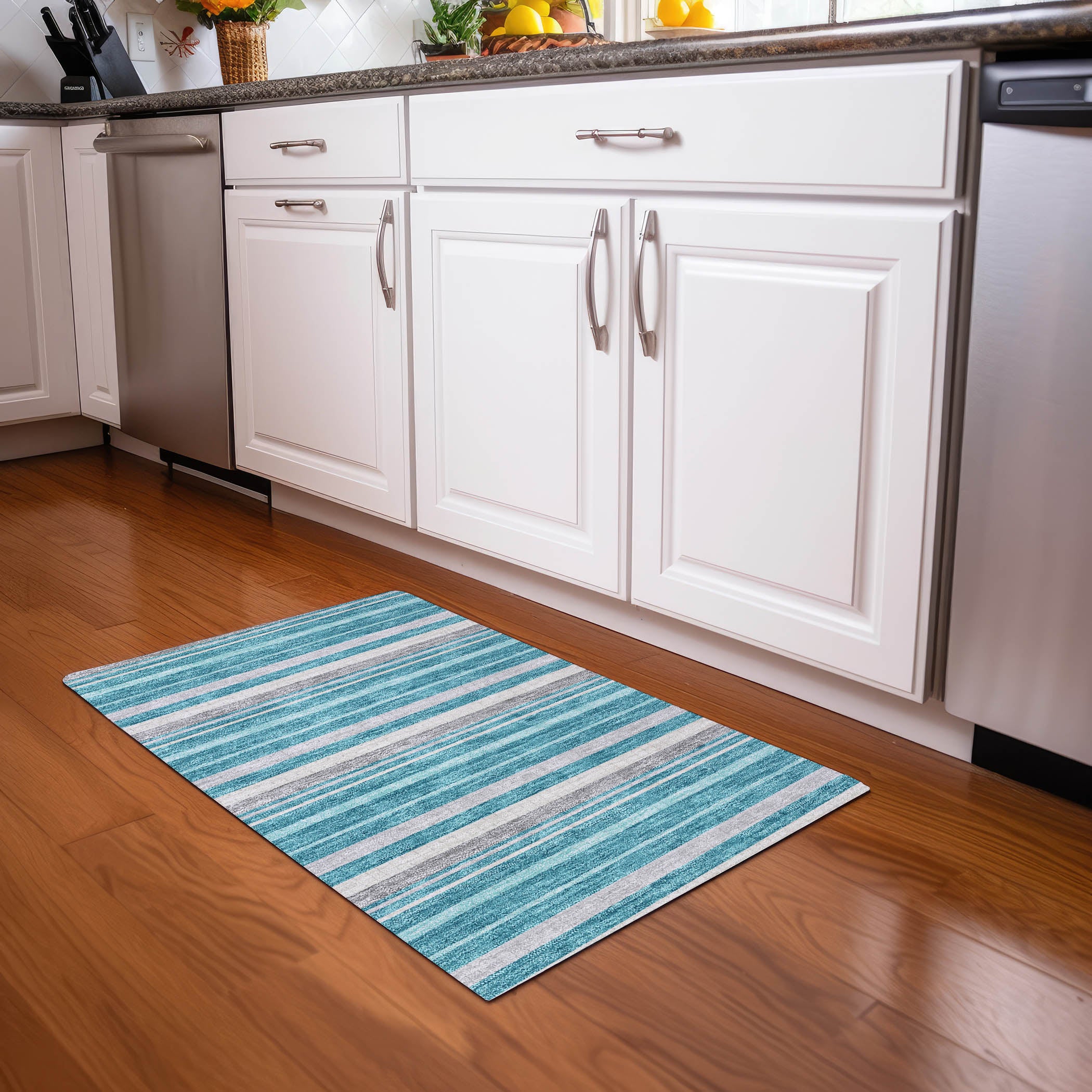 Bangkok Machine Washable Transitional Teal Rug 1'8" x 2'6" #shape_Rectangle