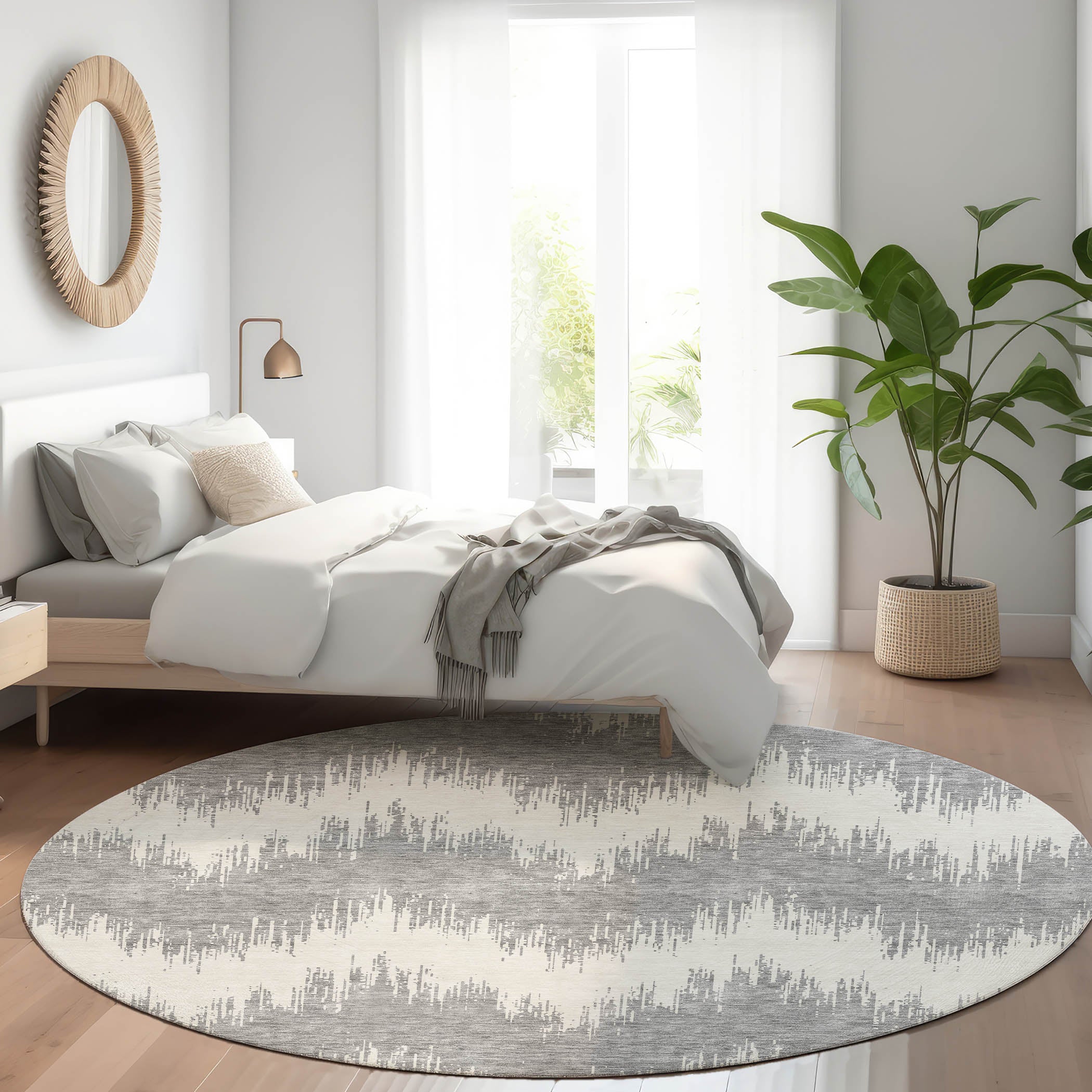 Bruges Machine Washable Transitional Gray Rug 8' x 8' #shape_Round