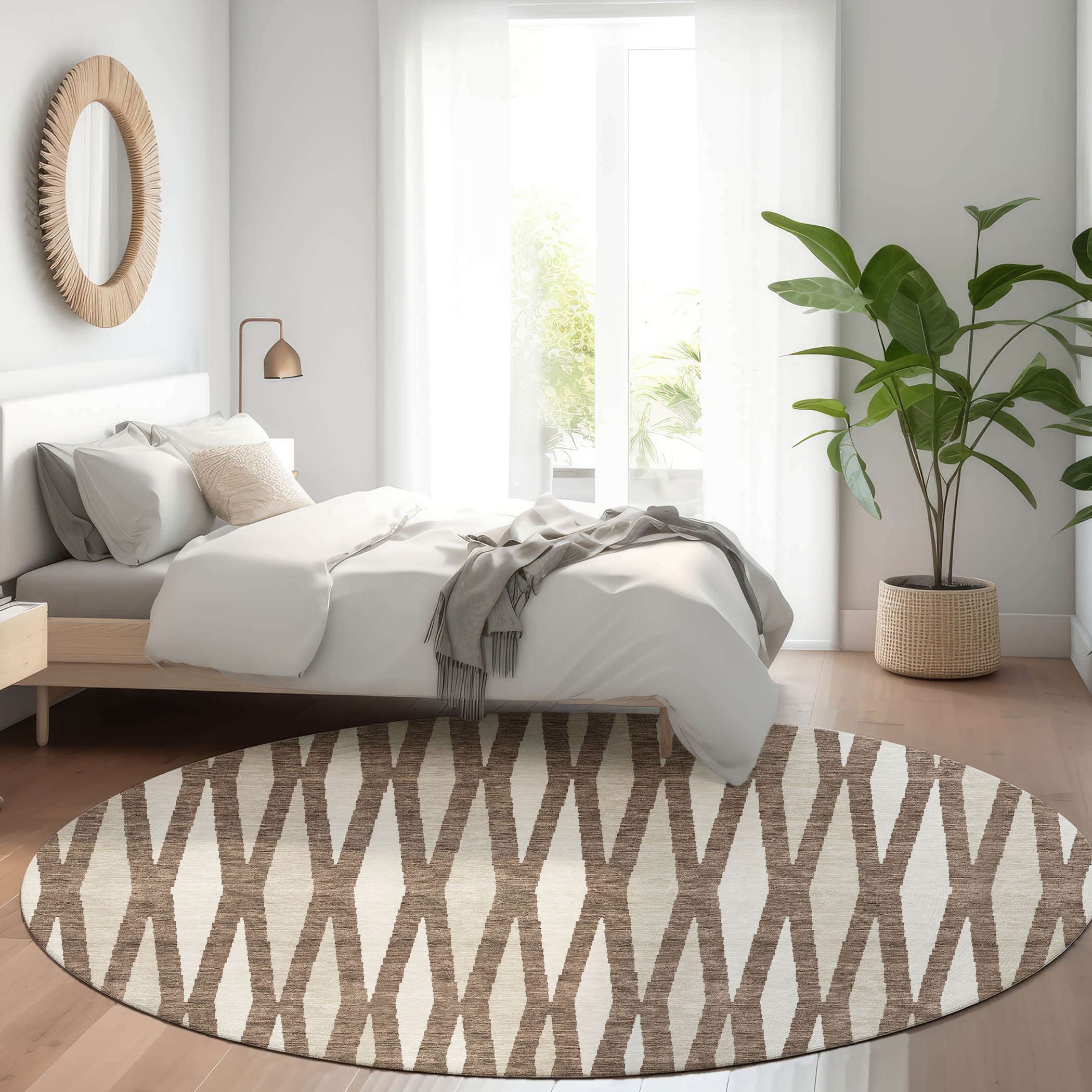 Zanzibar Machine Washable Transitional Brown Rug 8' x 8' #shape_Round