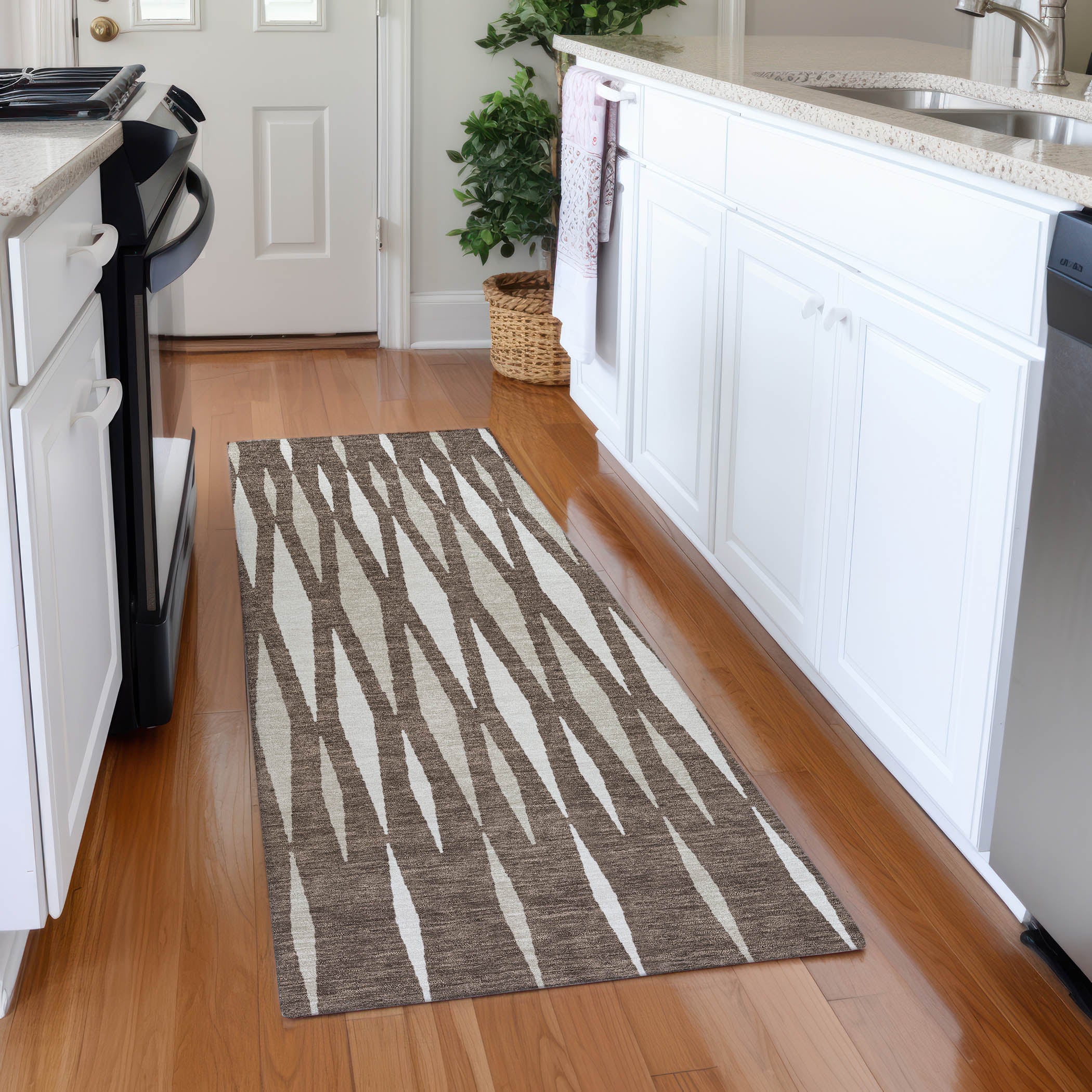 Zanzibar Machine Washable Transitional Brown Rug 2'3" x 7'6" #shape_Runner