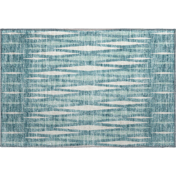 Zanzibar Machine Washable Transitional Teal Rug 1'8" x 2'6"