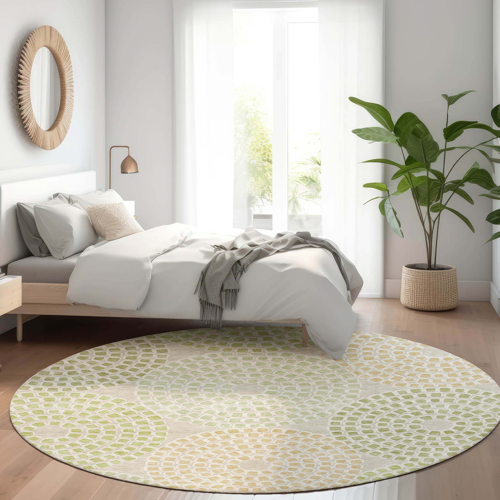 Colombo Machine Washable Transitional Aloe Green Rug 8' x 8' #shape_Round