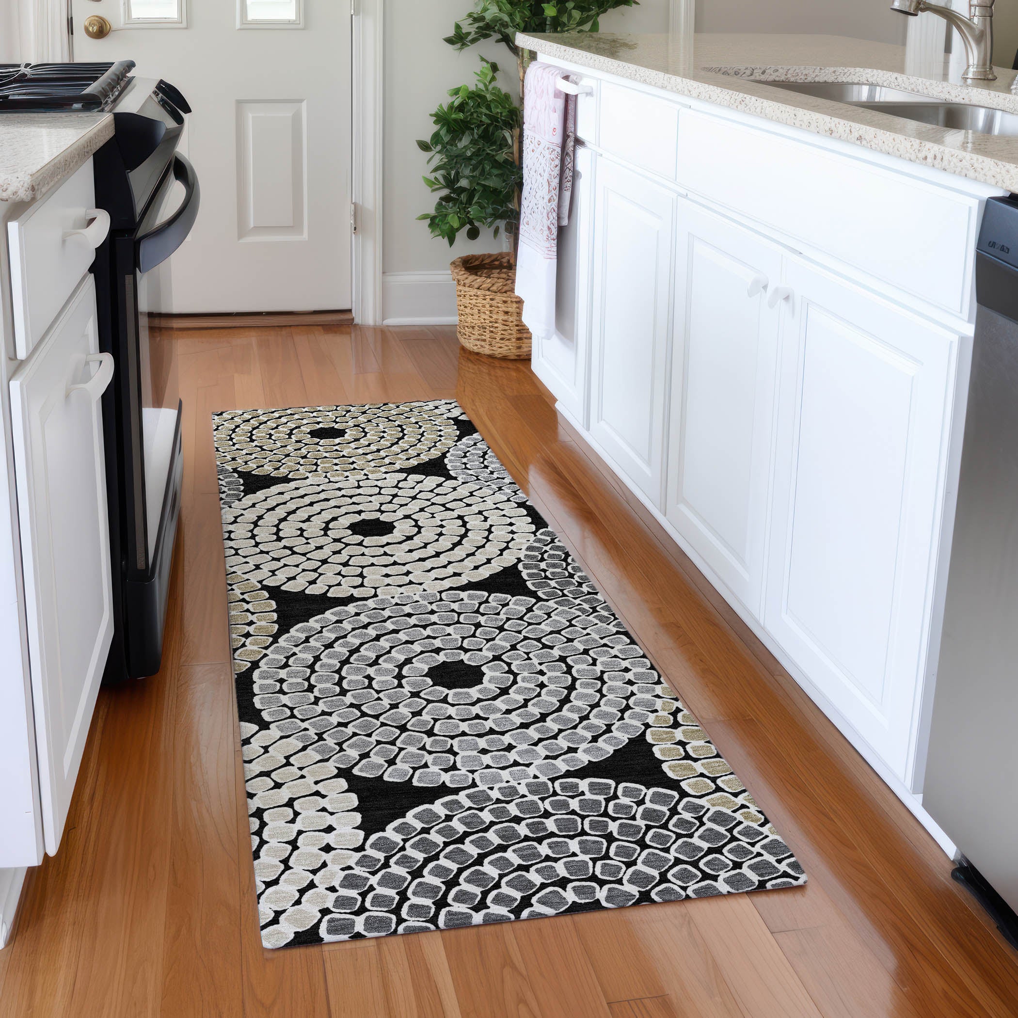 Colombo Machine Washable Transitional Black Rug 2'3" x 7'6" #shape_Runner