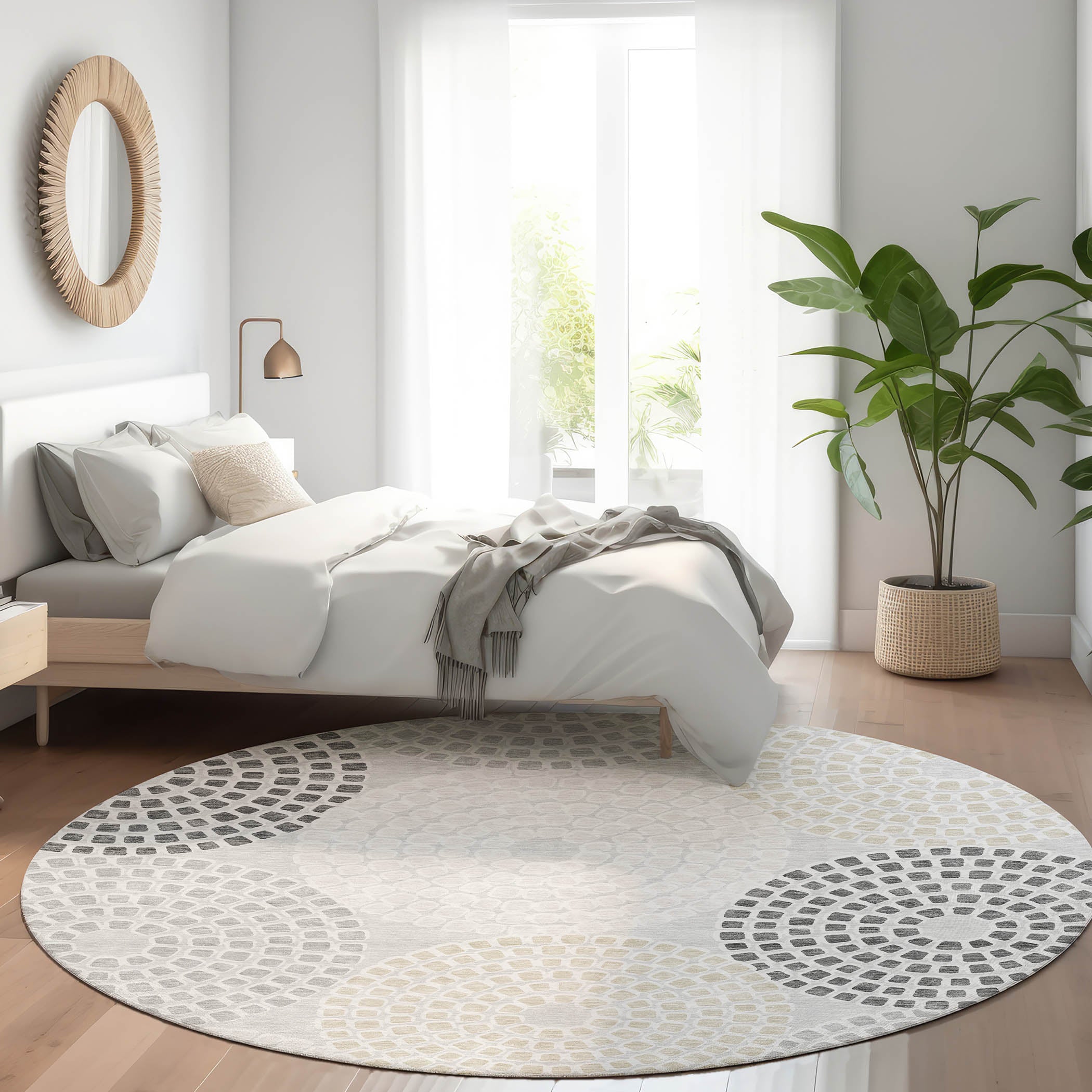 Colombo Machine Washable Transitional Gray Rug 8' x 8' #shape_Round