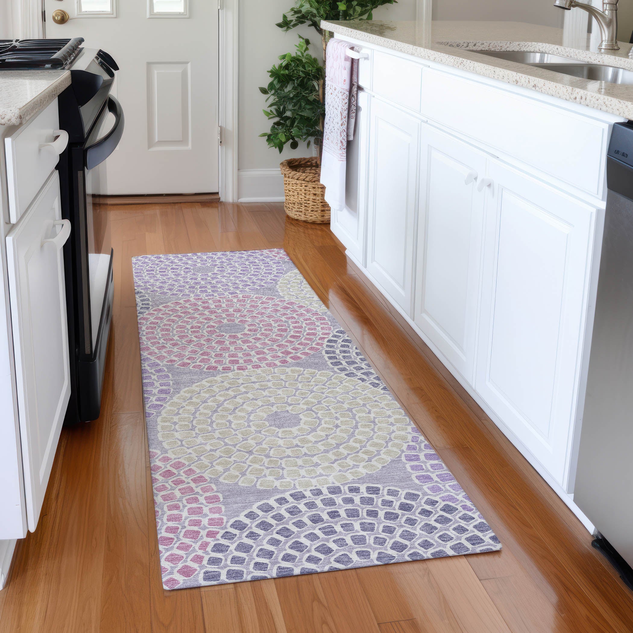 Colombo Machine Washable Transitional Lavender Purple Rug 2'3" x 7'6" #shape_Runner