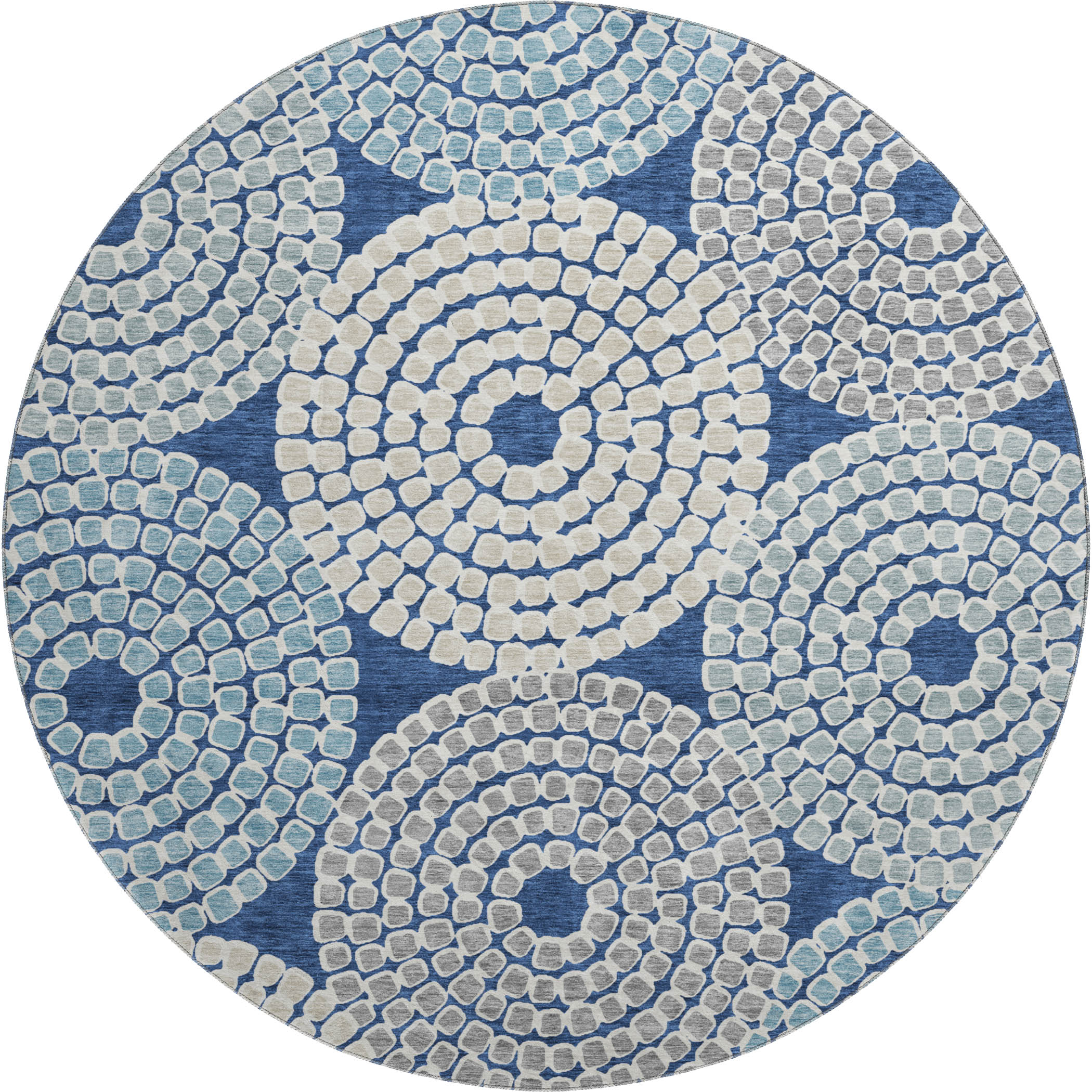 Colombo Machine Washable Transitional Navy Blue Rug 8' x 8' #shape_Round