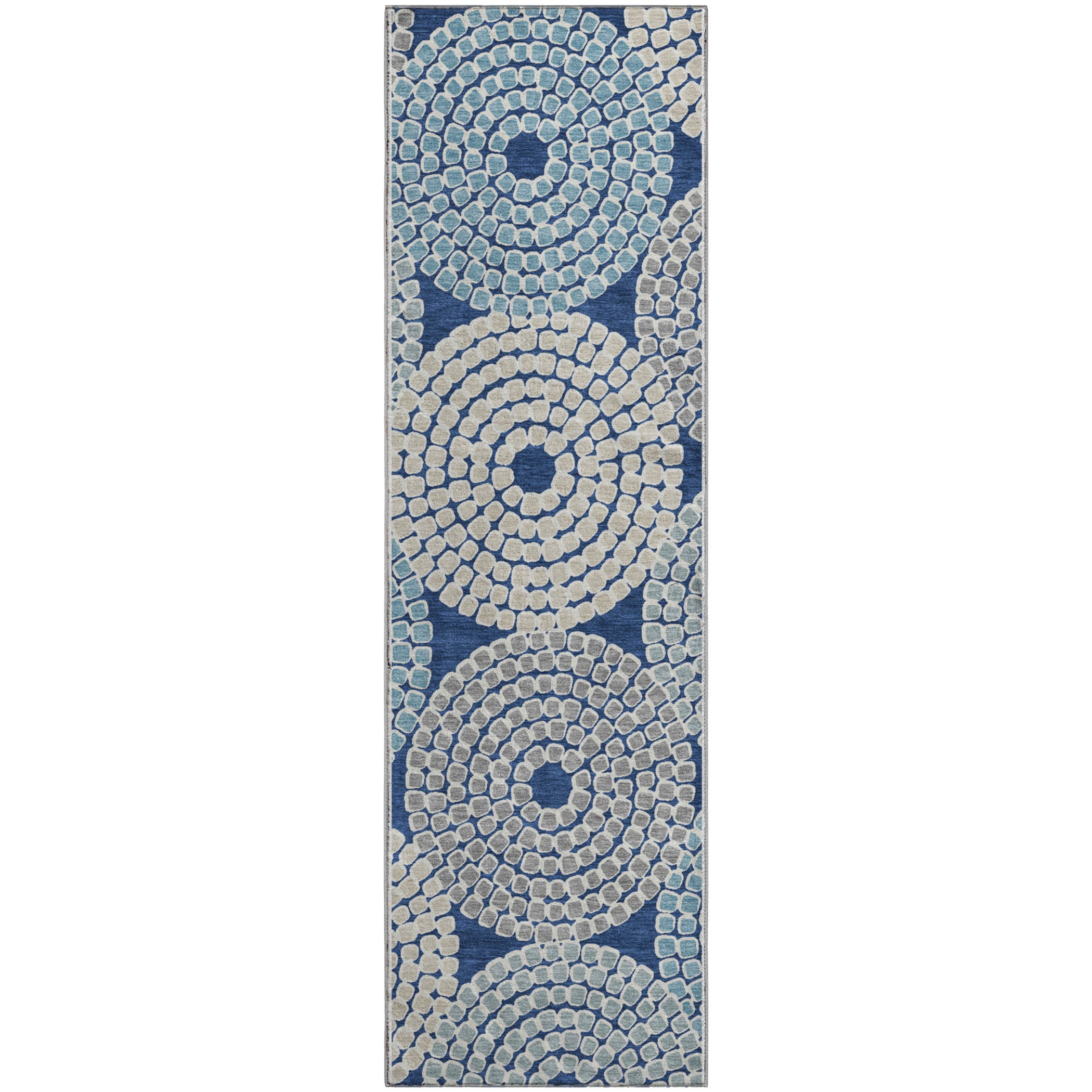 Colombo Machine Washable Transitional Navy Blue Rug 2'3" x 7'6" #shape_Runner