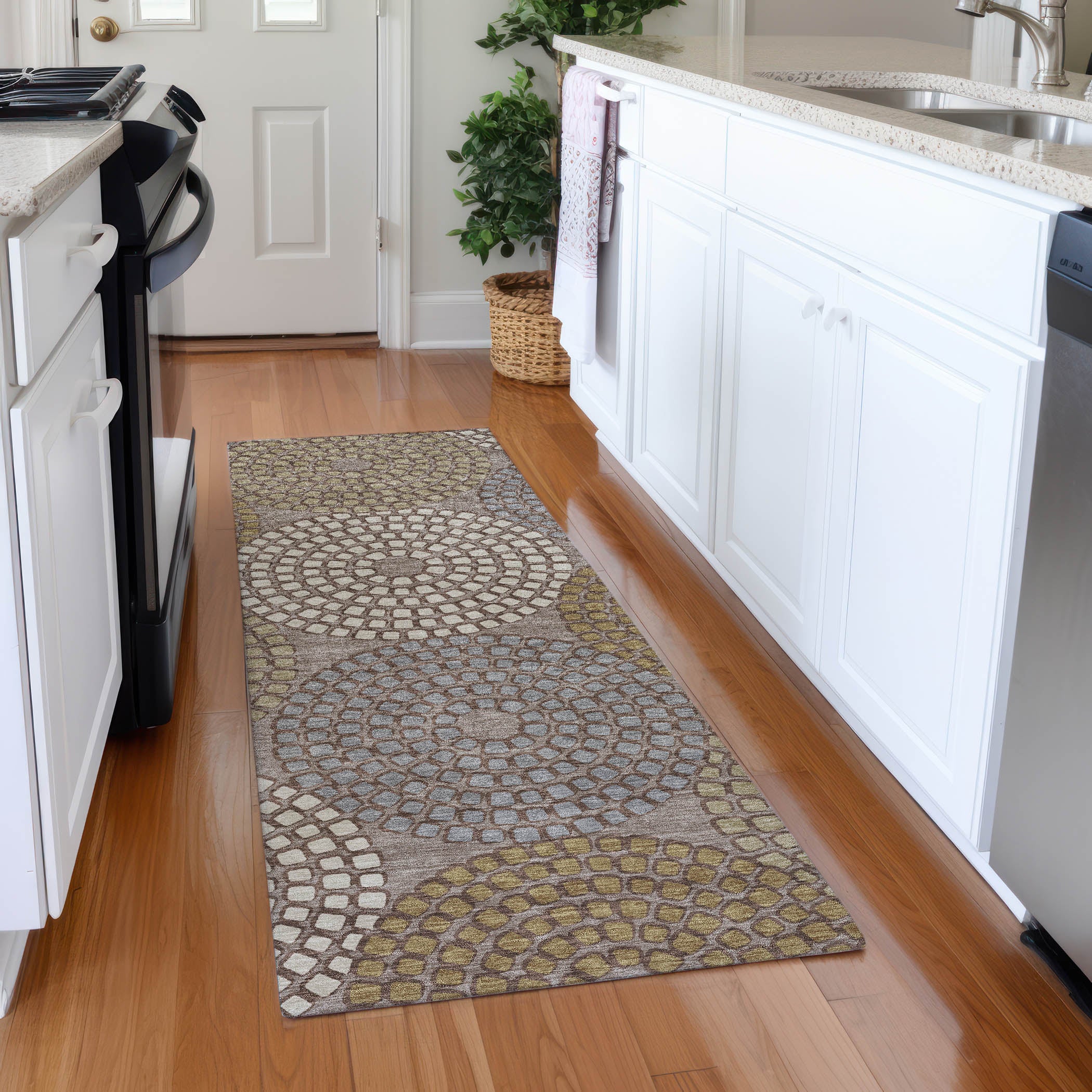 Colombo Machine Washable Transitional Taupe Brown Rug 2'3" x 7'6" #shape_Runner